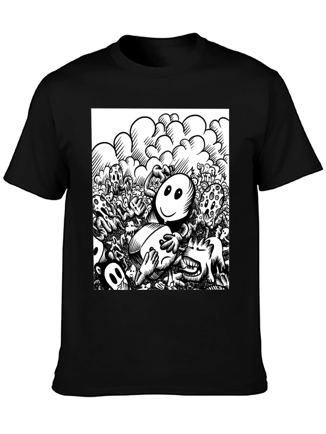 Black Unique Cartoon Print Black Tee view 3