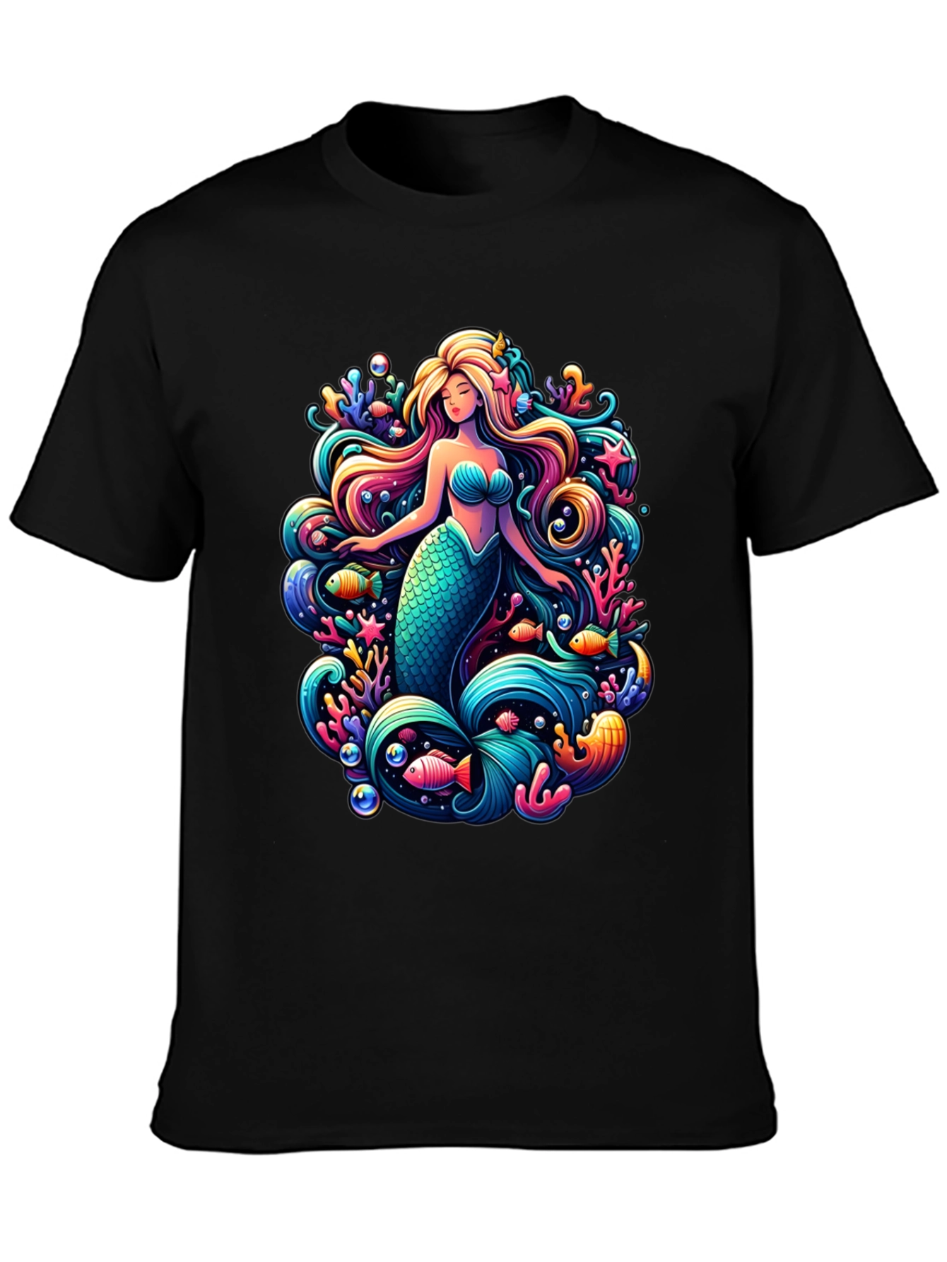 Black Mermaid Graphic Tee - Black Cotton Blend view 3