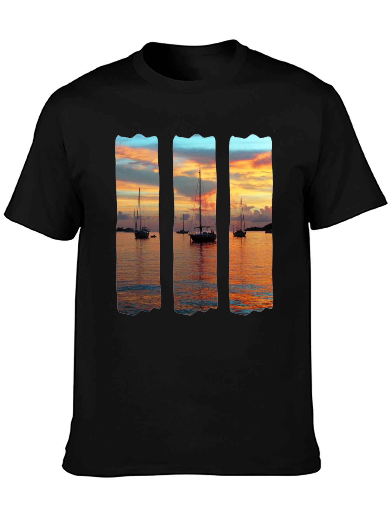 Black Sunset Sailboat Graphic T-Shirt - Black view 3