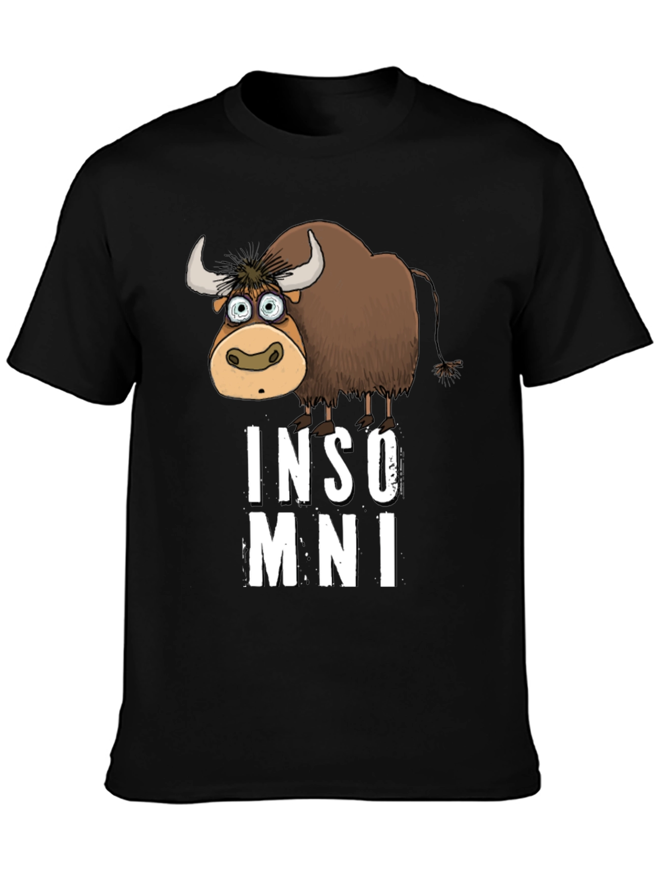 Black Funny Insomniac Yak Black T-Shirt view 3
