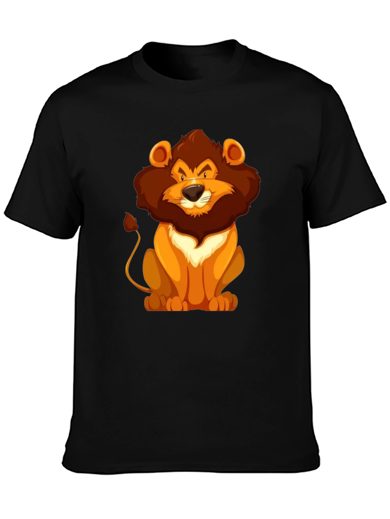 Black Lion Cartoon Graphic Black T-Shirt view 3