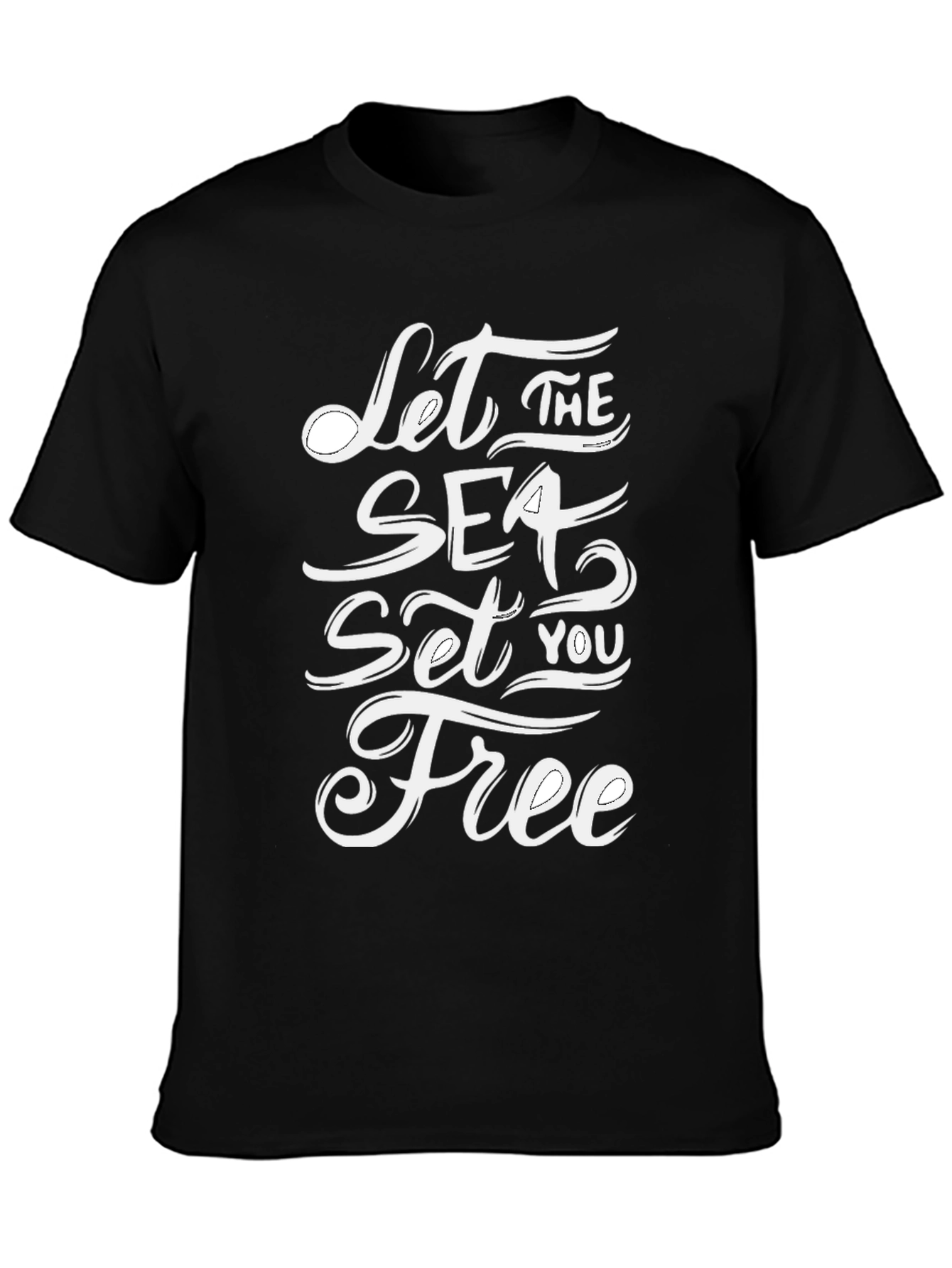 Black Let The Sea Set You Free Black Graphic T-Shirt view 3