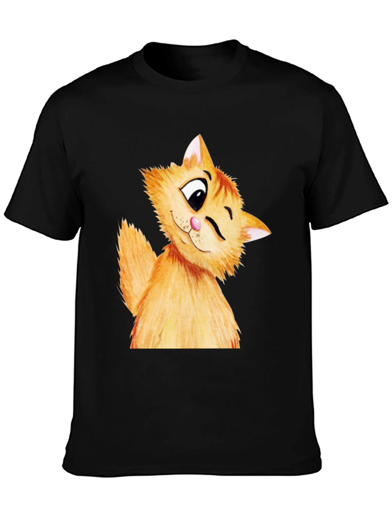 Black Winking Cat Graphic Tee - Soft Cotton Black T-Shirt view 3