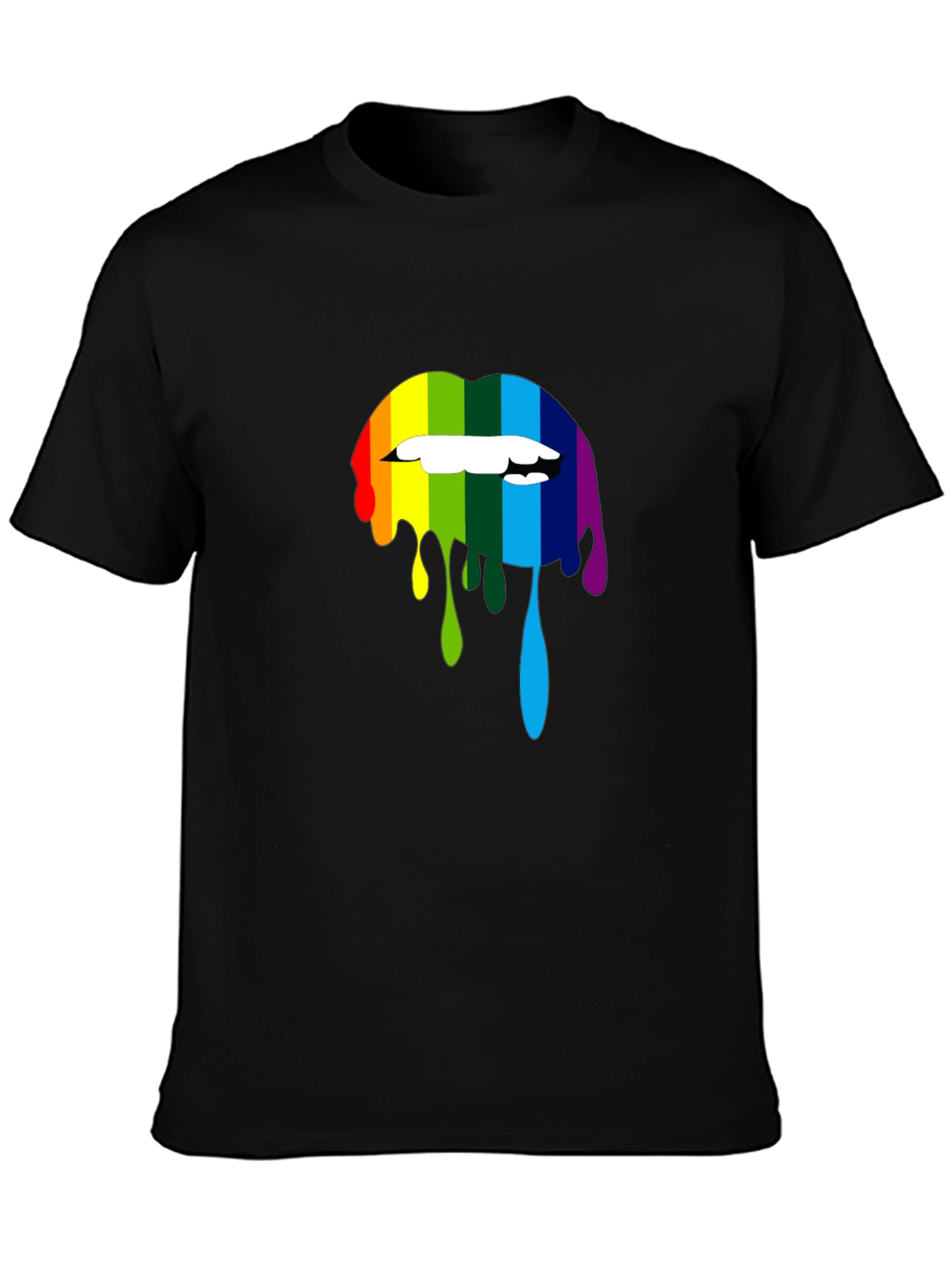 Black Rainbow Lips Graphic Print Black T-Shirt view 3