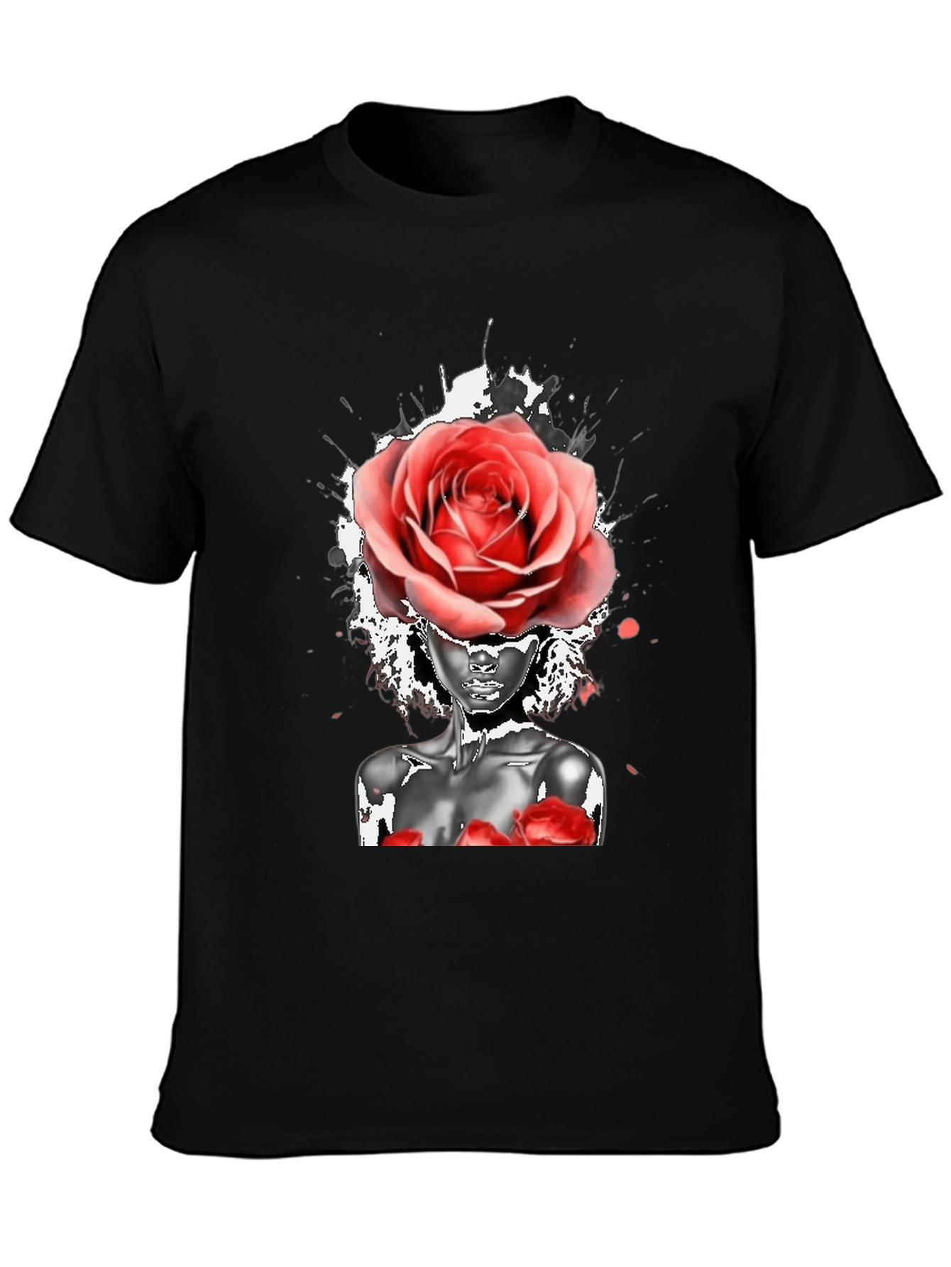 Black Rose Head Woman Graphic Black T-Shirt view 3