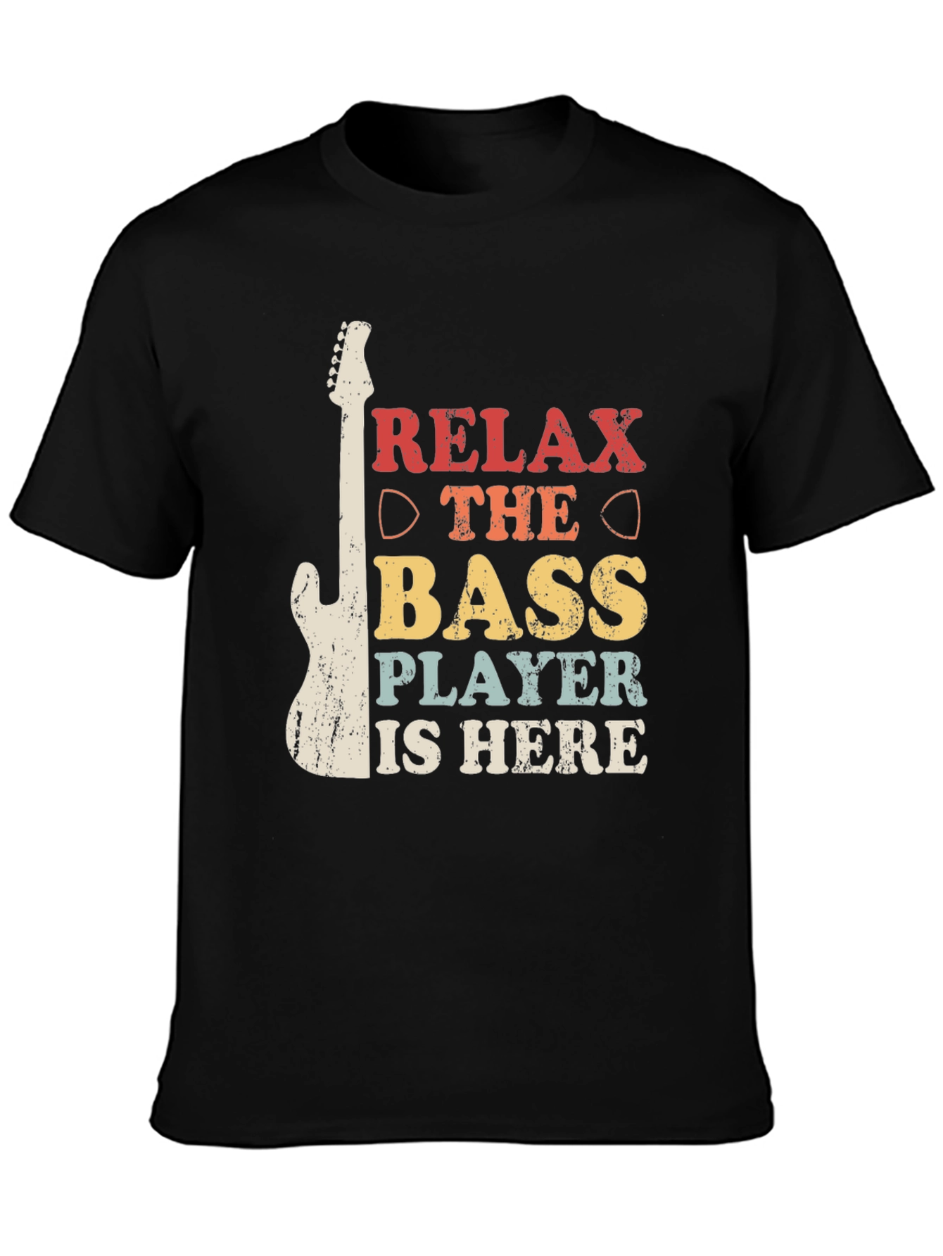 Black Relax Bass Player is Here Black Graphic Tee view 3