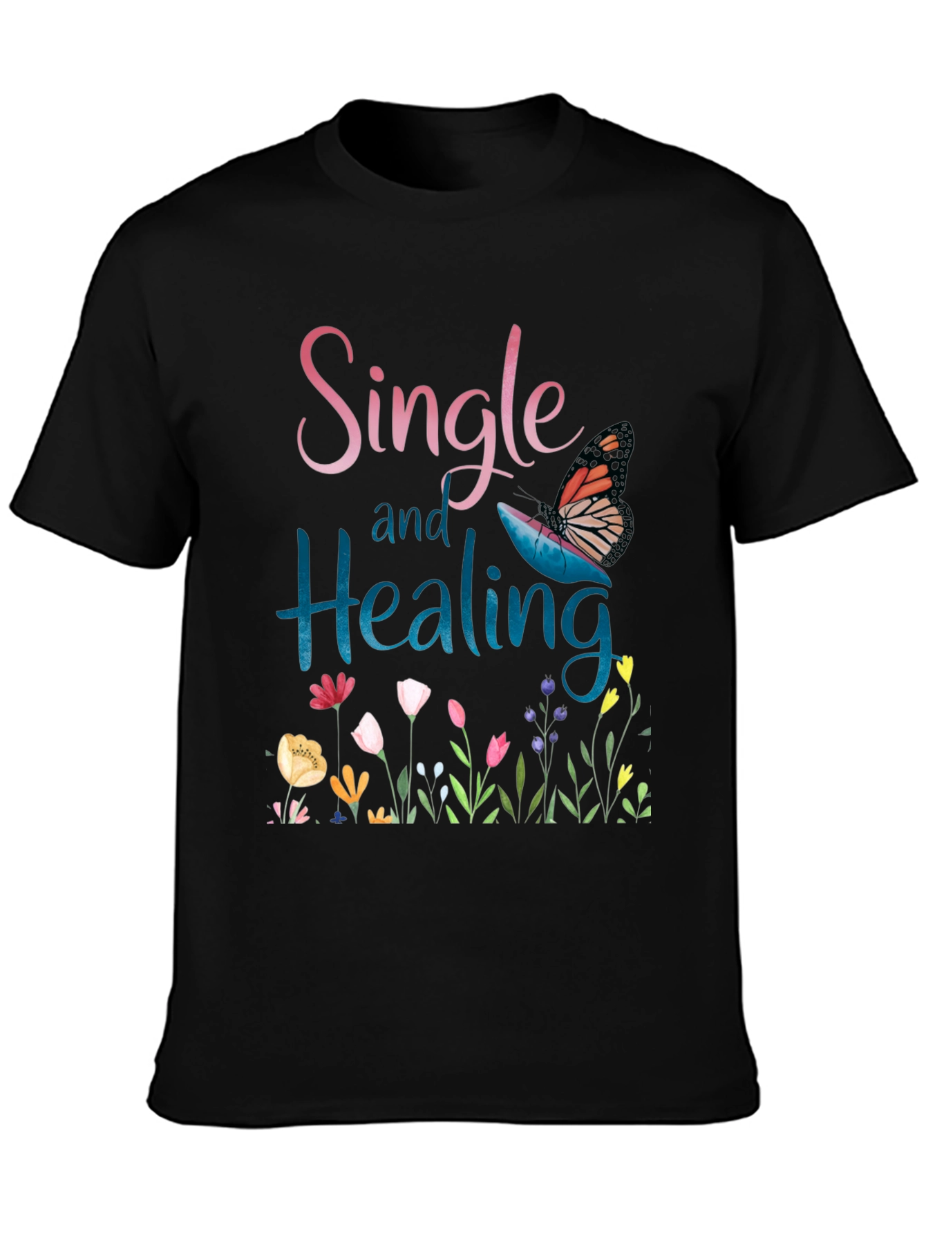Black Single and Healing Graphic T-Shirt view 3