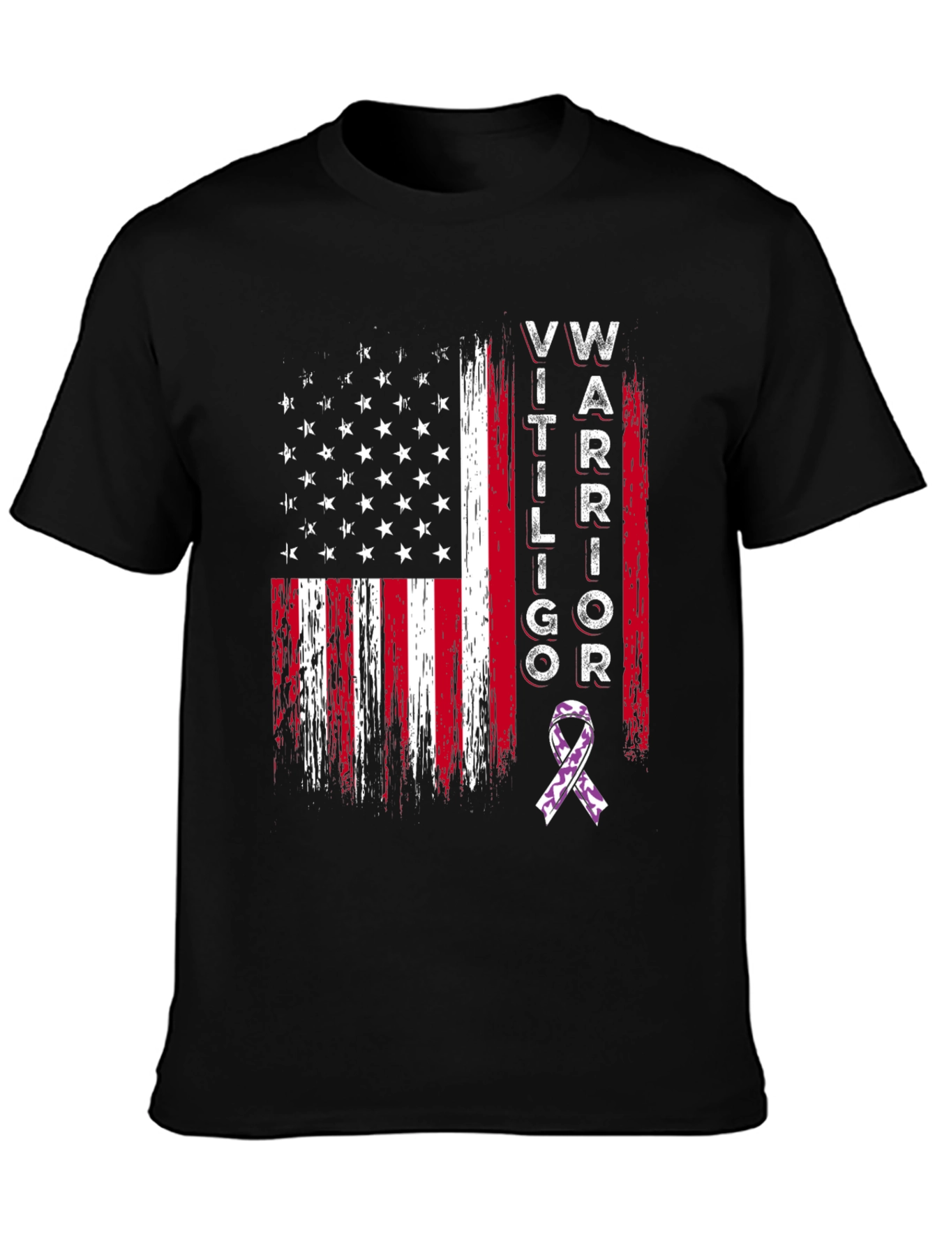 Black Vitiligo Warrior American Flag Graphic T-Shirt view 3