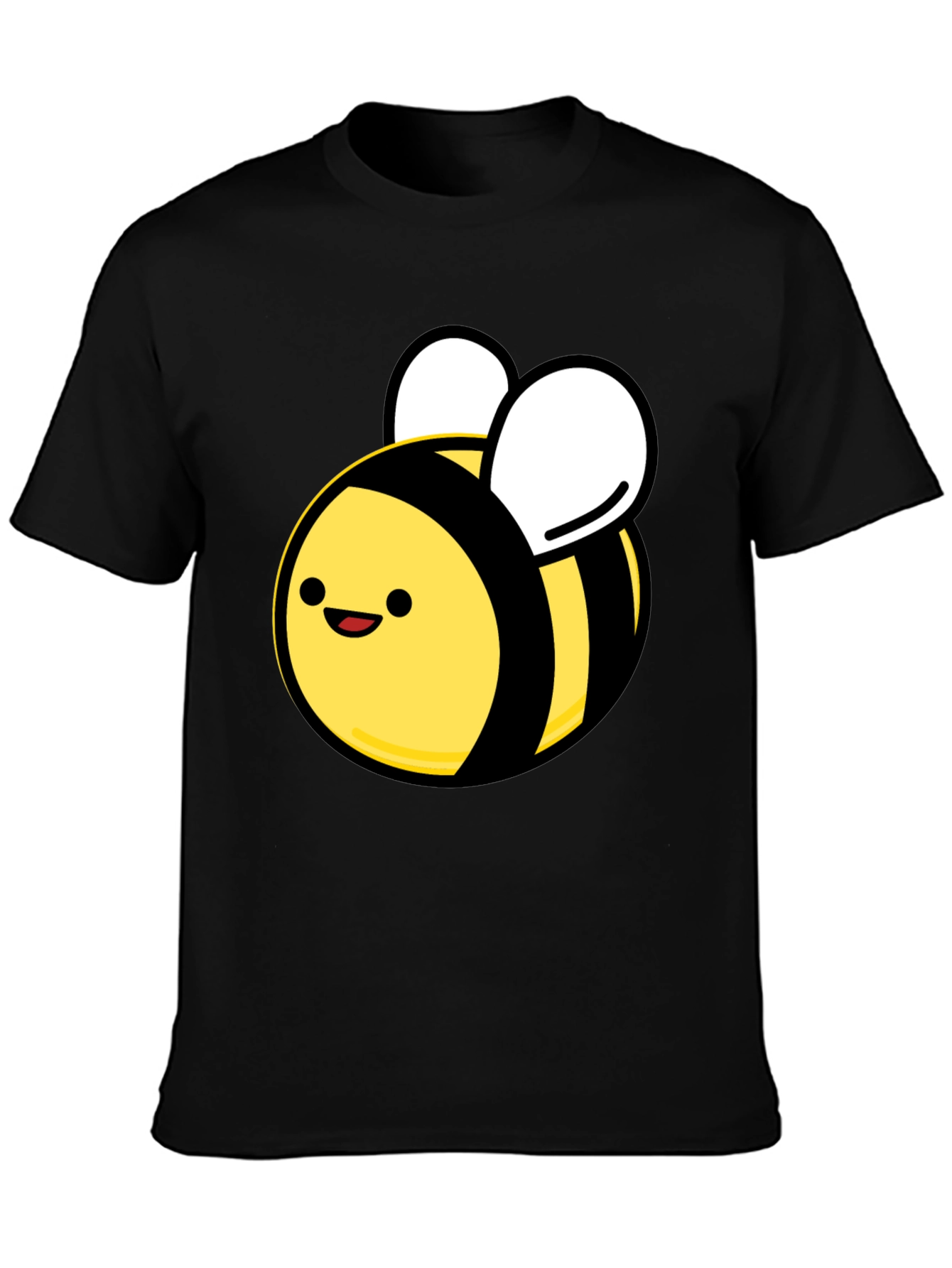 Black Cute Cartoon Bee Black T-Shirt - Unisex Crew Neck view 3