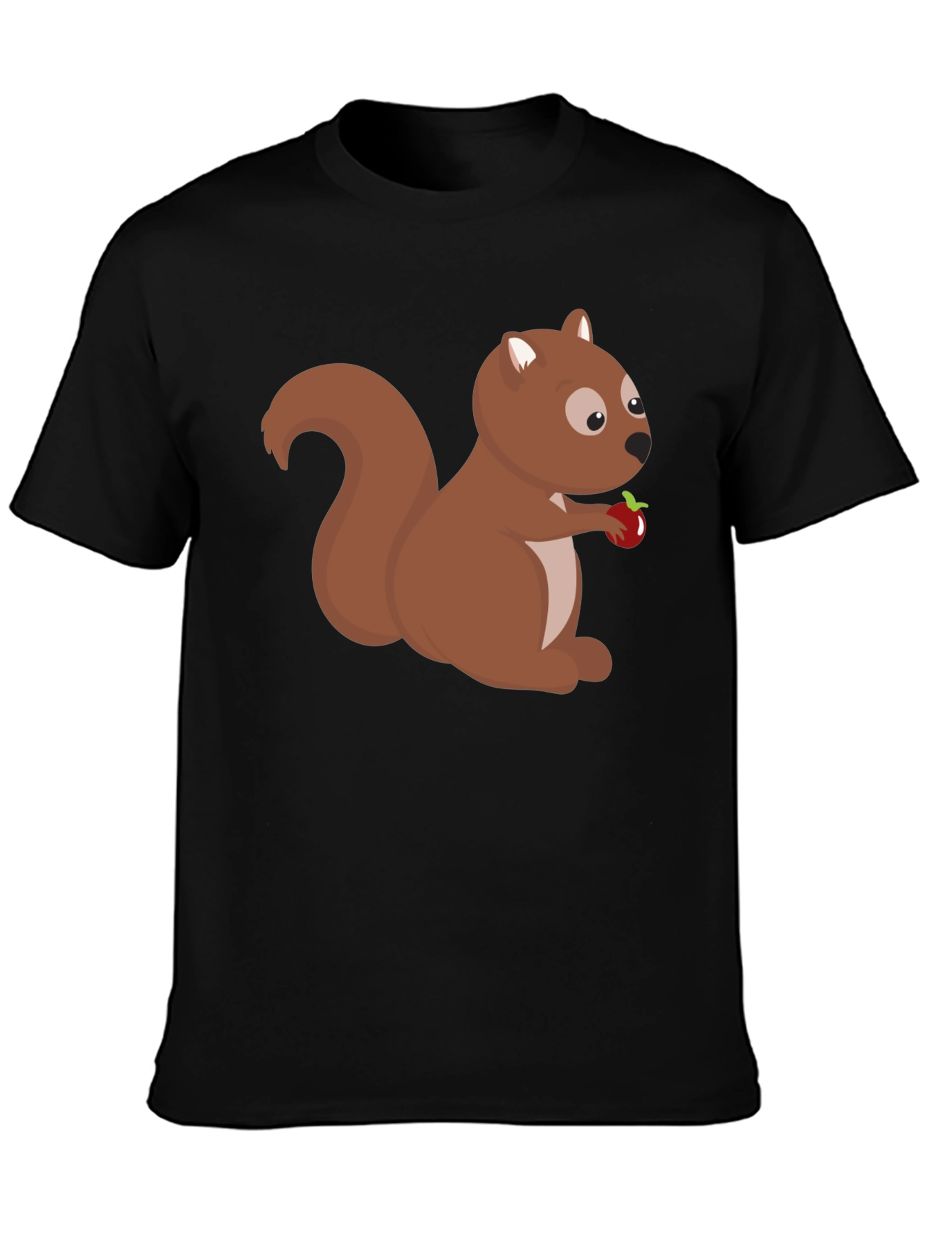 Black Squirrel Holding Apple Black T-Shirt view 3