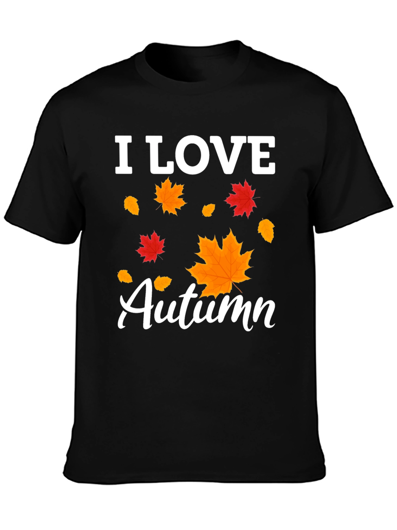Black I Love Autumn Leaves Graphic T-Shirt view 3