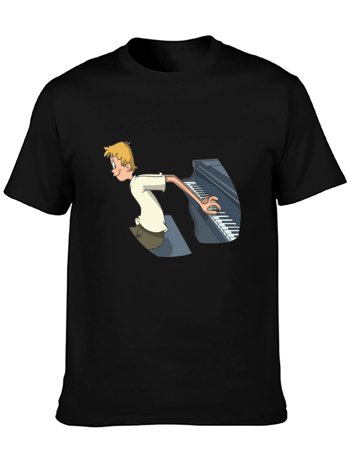 Black Piano Player Cartoon Graphic T-Shirt - Unique Design view 3