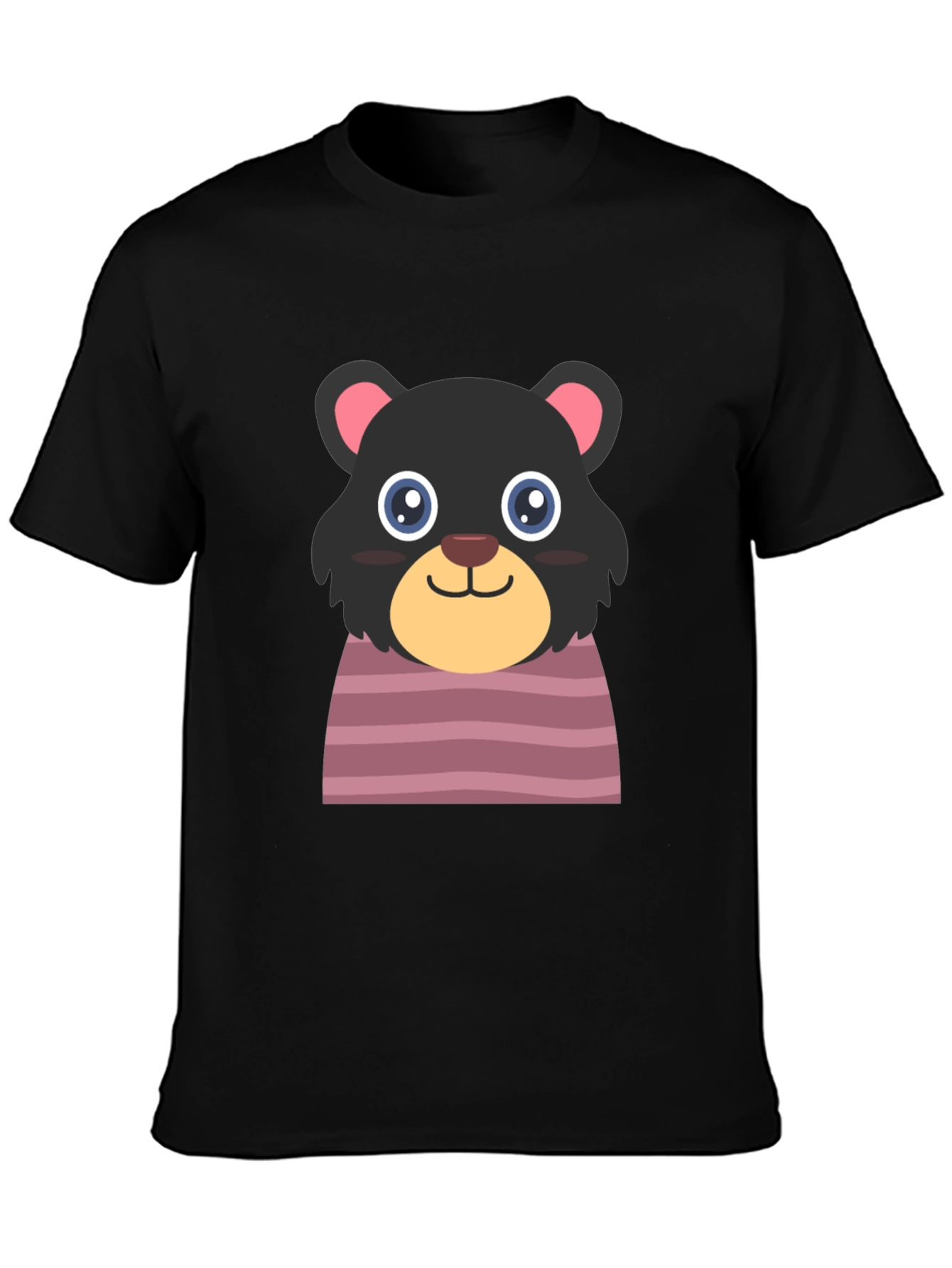 Black Cute Cartoon Bear Black T-Shirt view 3