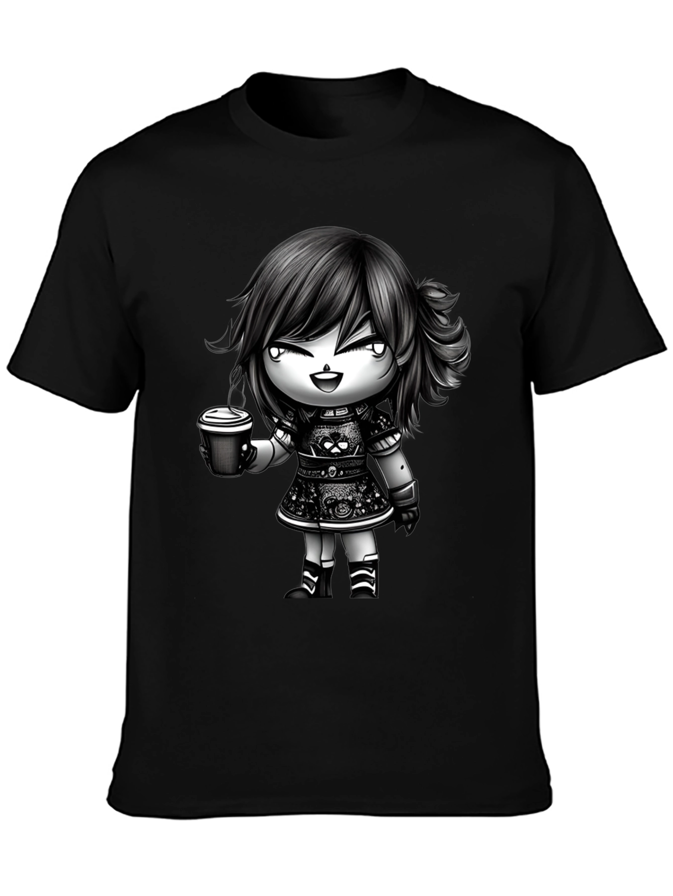 Black Anime Girl Coffee T-Shirt - Stylish Graphic Tee view 3