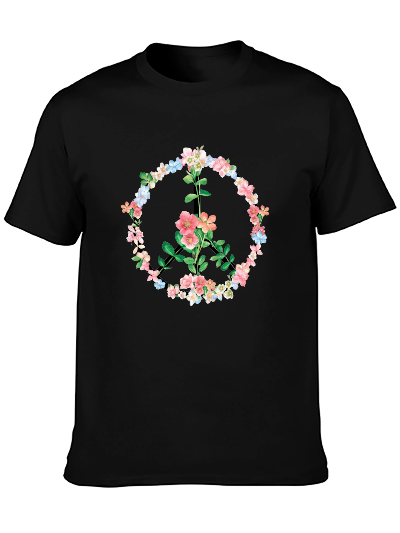 Black Floral Peace Sign Graphic T-Shirt - Black view 3