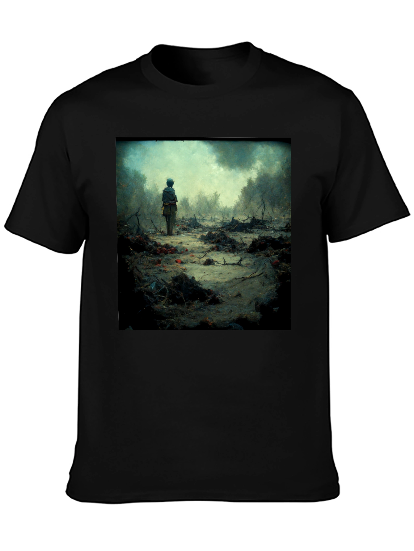Black Artistic Scene Printed T-Shirt view 3