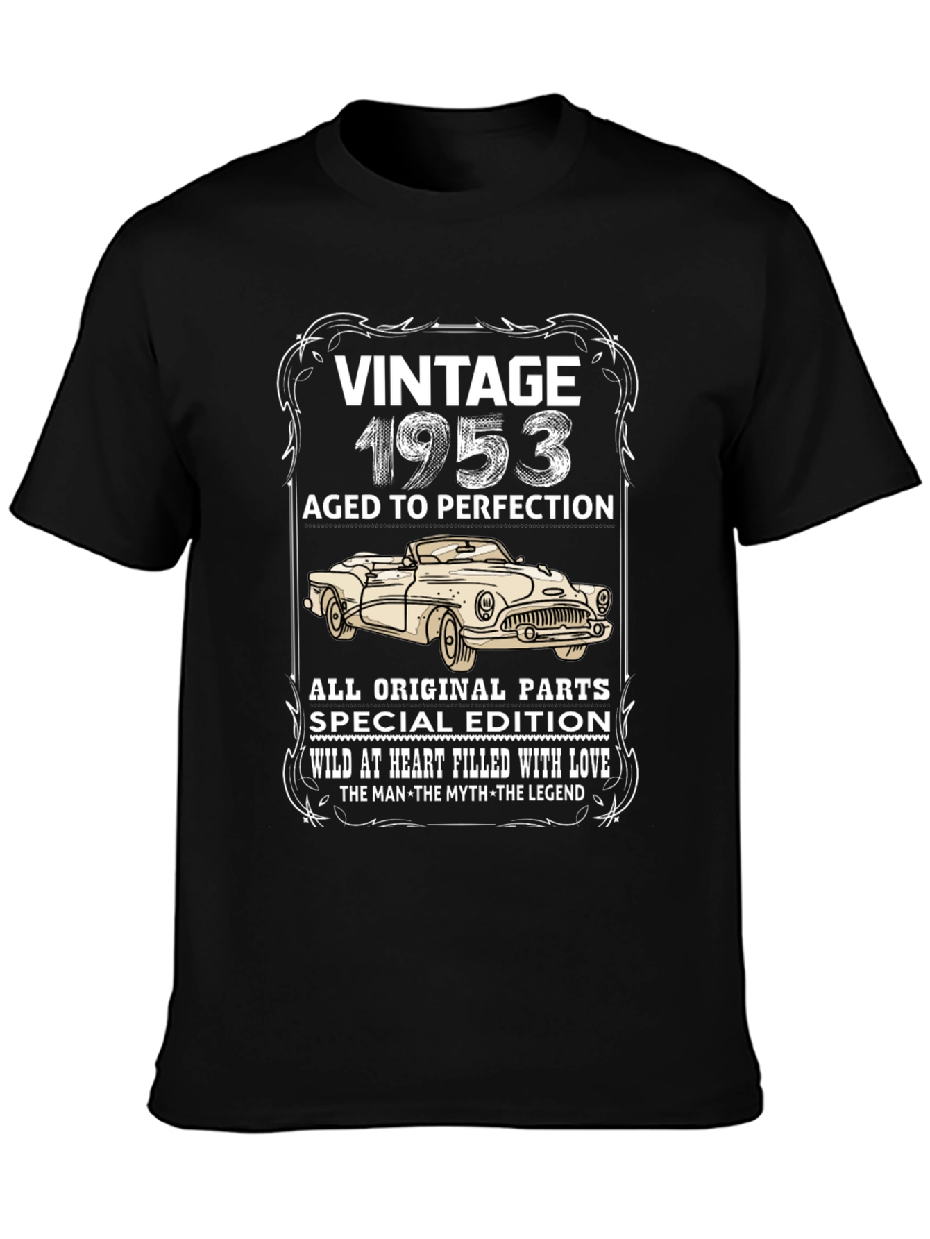 Black Vintage 1953 T-Shirt - Aged To Perfection Car Design view 3