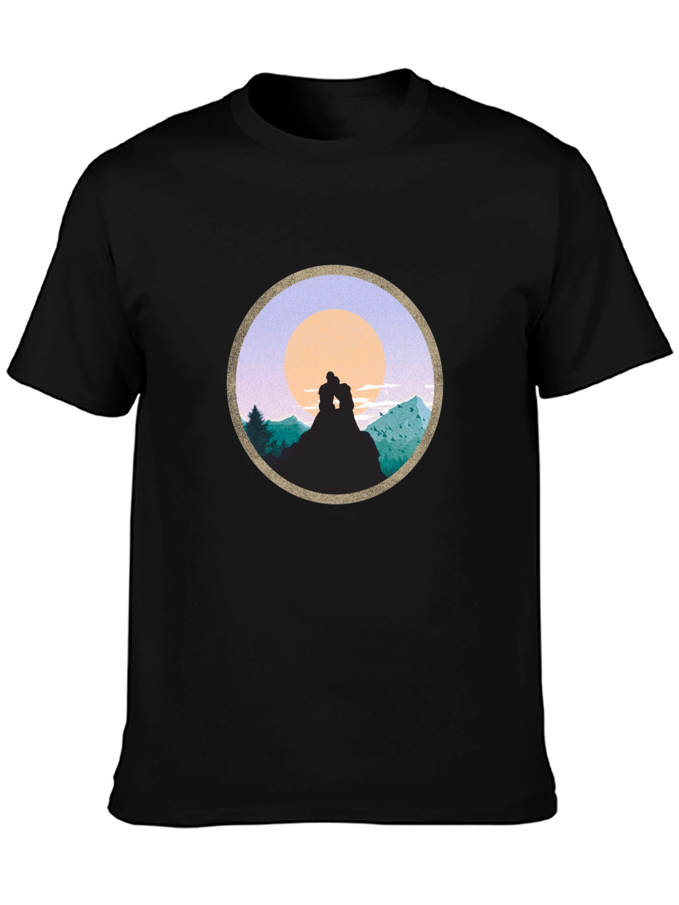 Black Romantic Sunset Mountain T-Shirt view 3