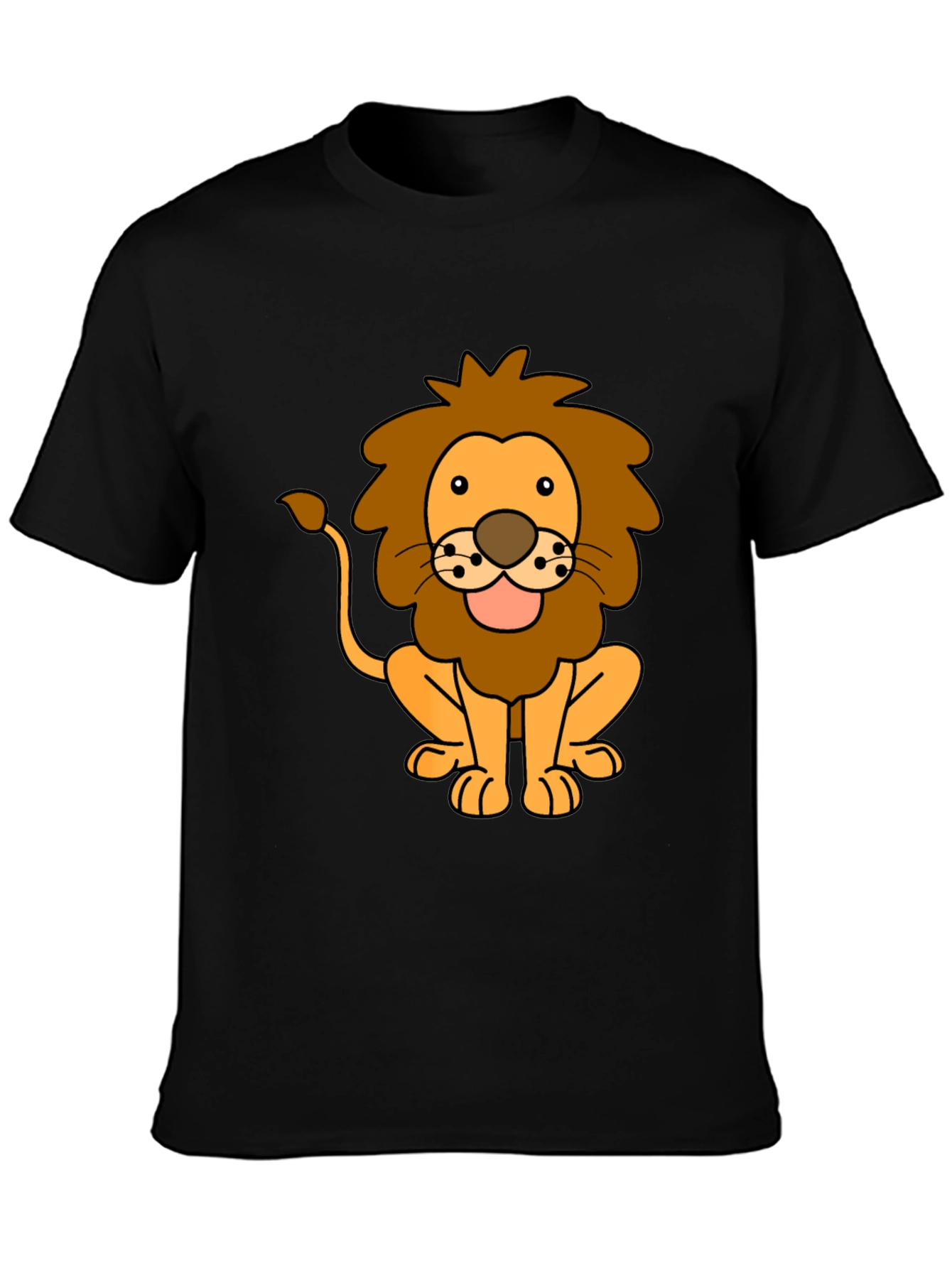 Black Lion Cartoon Black T-Shirt view 3
