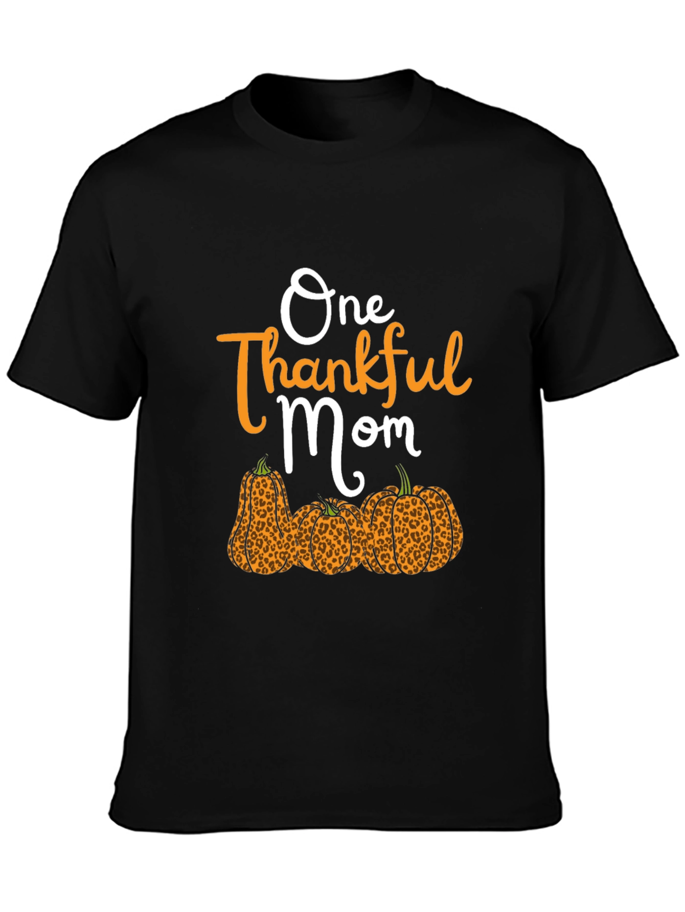 Black One Thankful Mom Leopard Pumpkin T-Shirt view 3