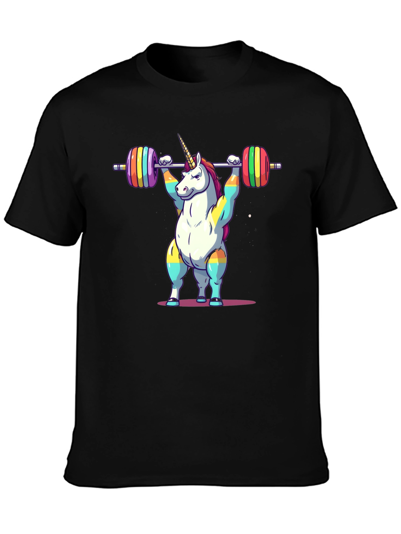 Black Unicorn Weightlifter T-Shirt - Rainbow Barbell Design view 3
