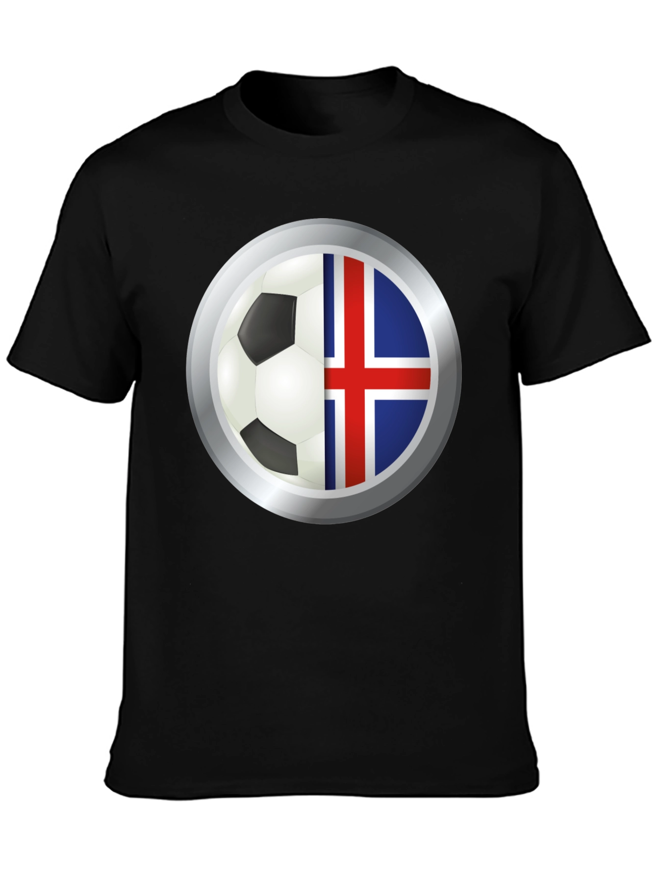 Black Iceland Flag Soccer Ball Graphic T-Shirt view 3