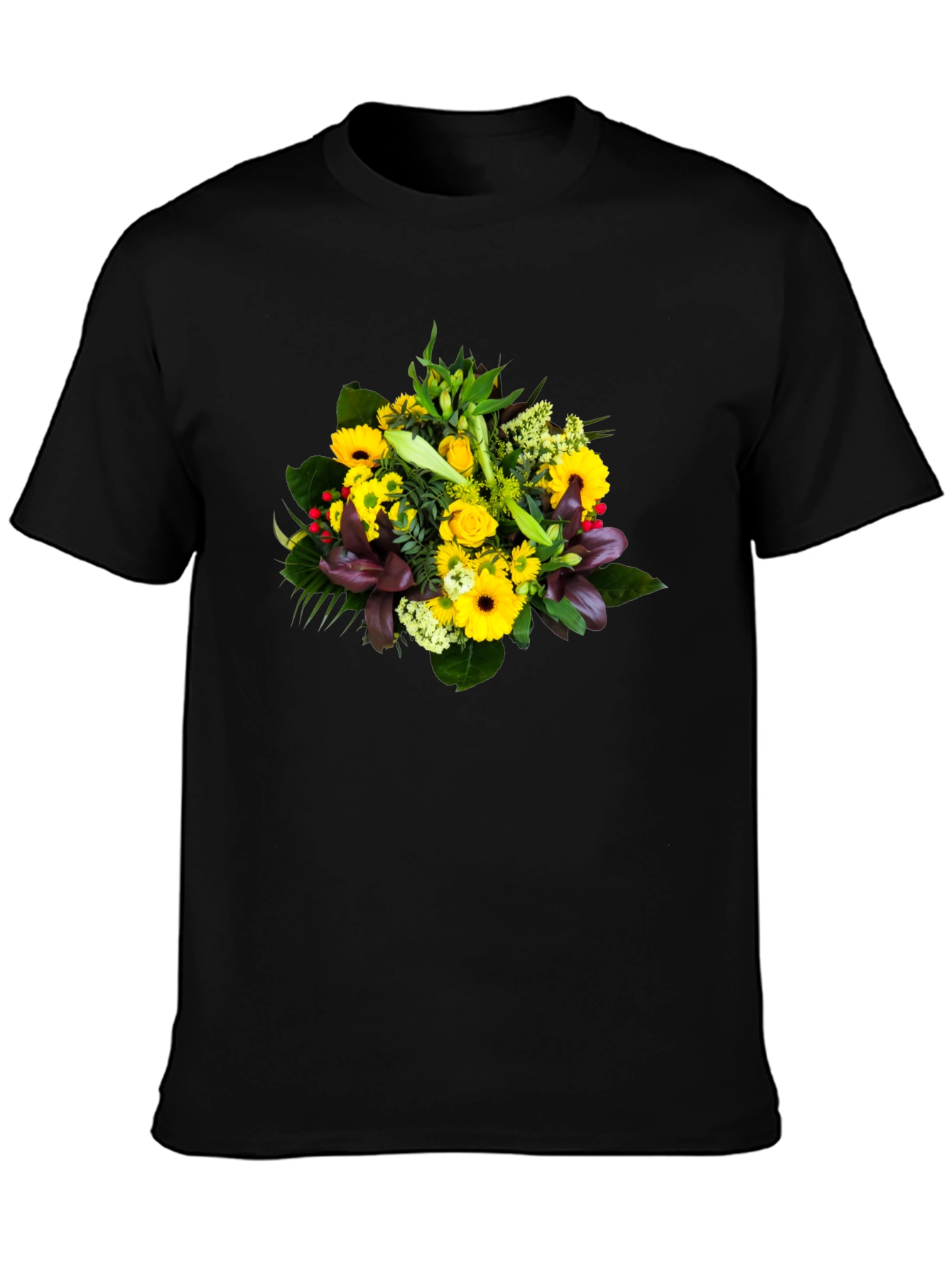 Black Floral Bouquet Graphic Tee - Unisex Black T-Shirt view 3