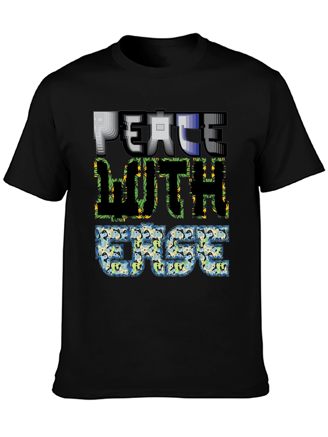 Black Peace With Ease Graphic Print Black T-Shirt view 3