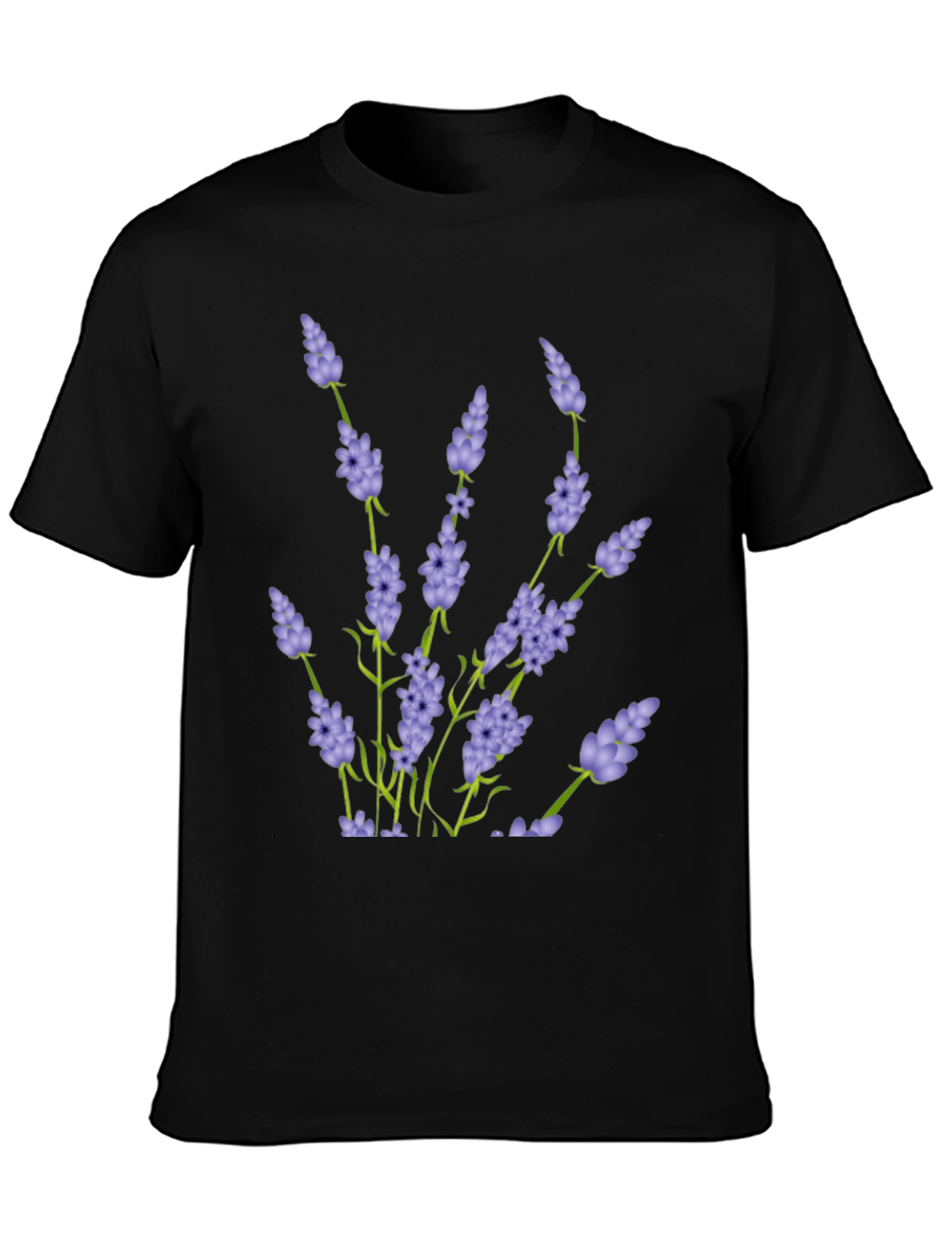 Black Lavender Print Black T-Shirt view 3