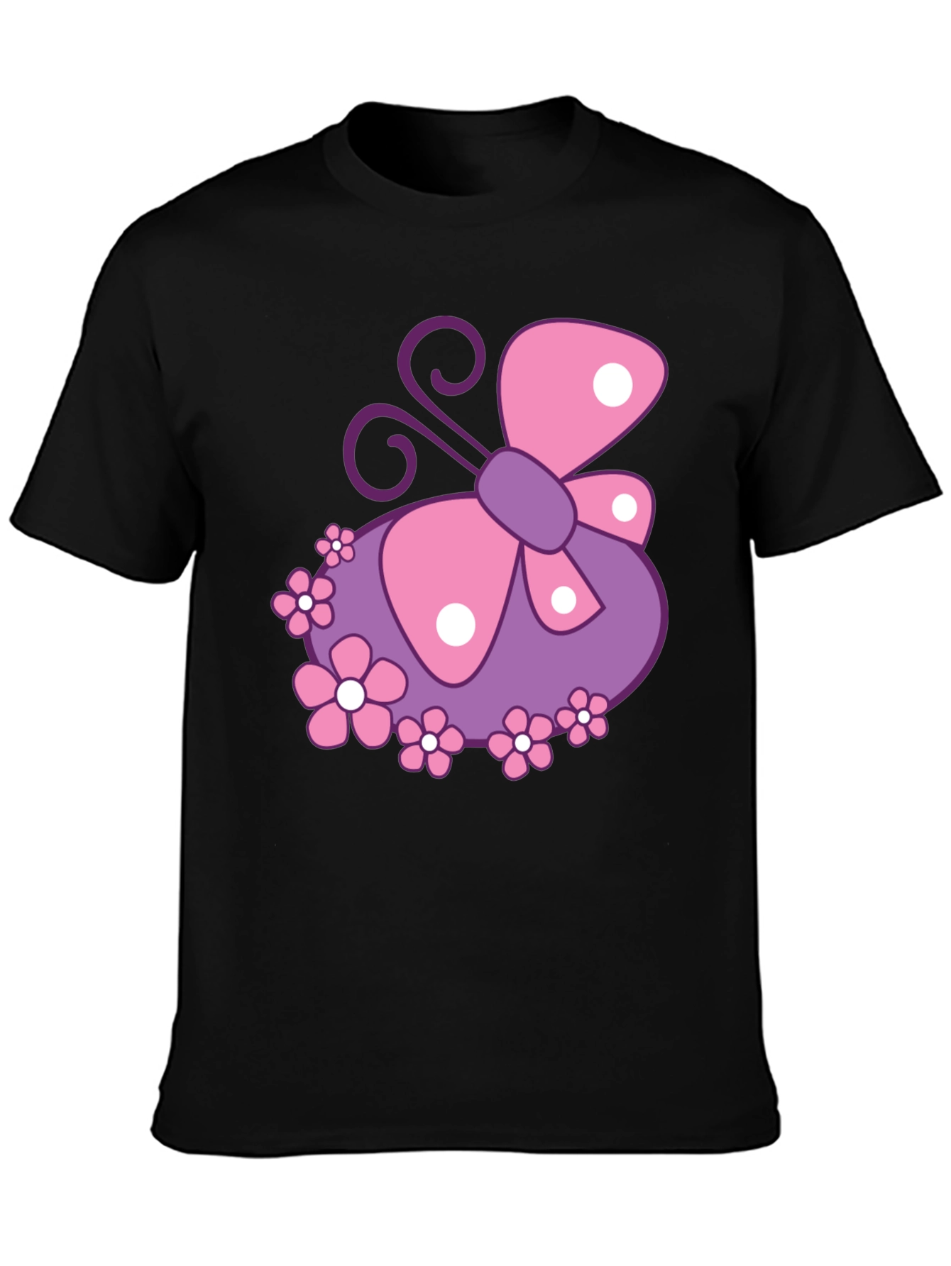 Black Butterfly & Flowers Graphic Black T-Shirt view 3