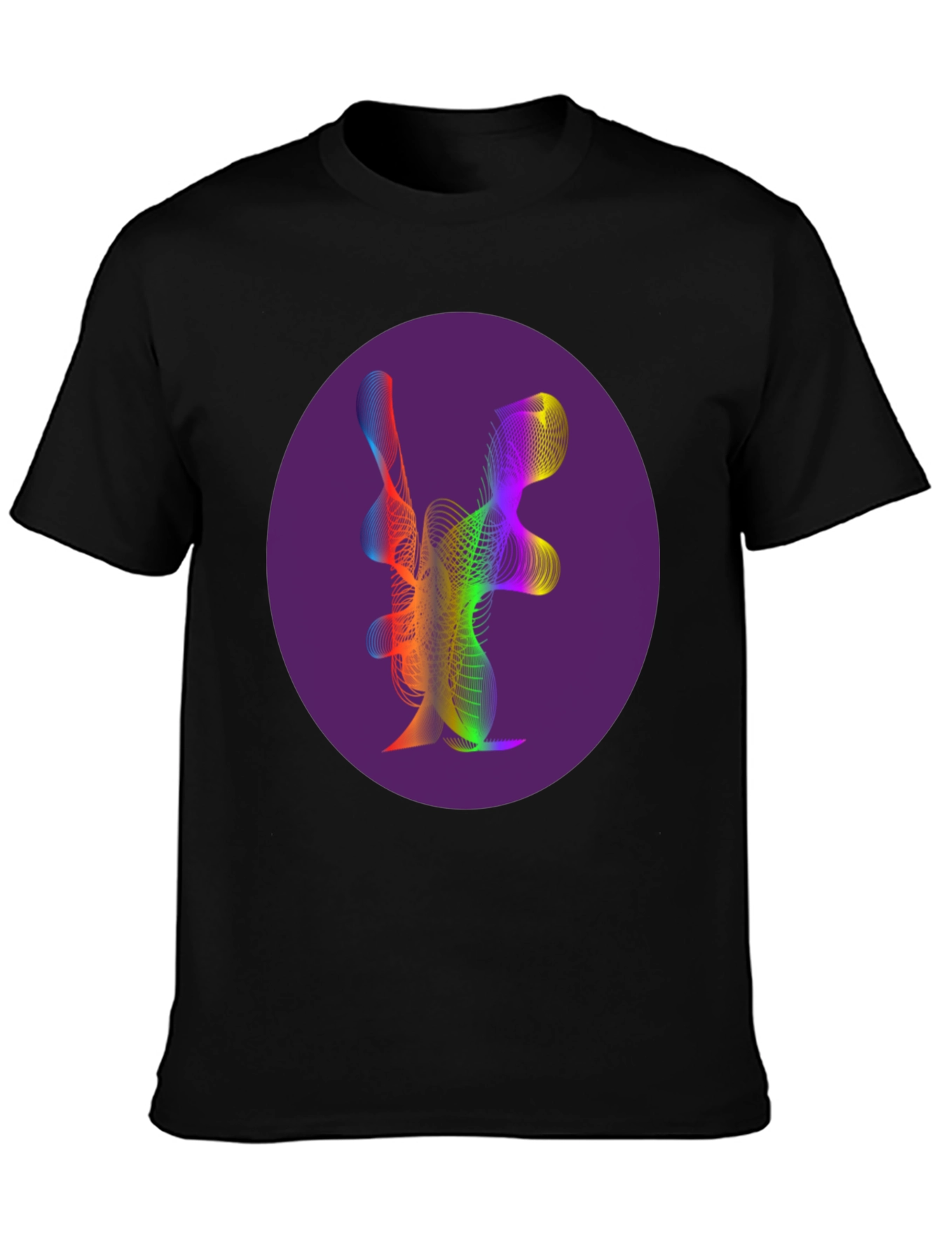 Black Abstract Rainbow Wave Graphic Tee view 3