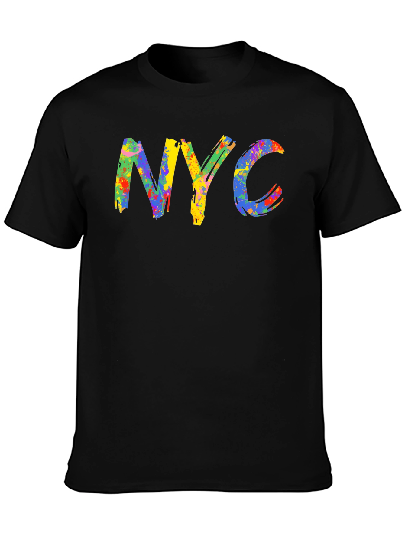 Black NYC Colorful Paint Splatter Graphic Tee view 3