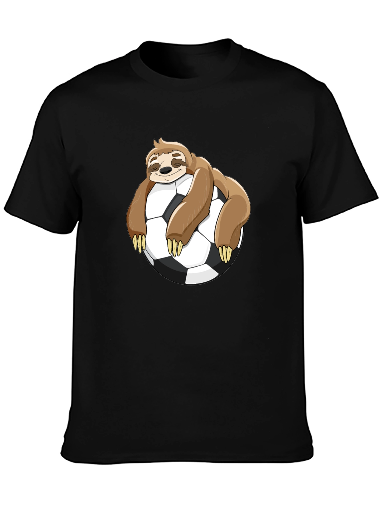 Black Sloth Soccer T-Shirt - Funny Cartoon Sloth on Soccer Ball view 3