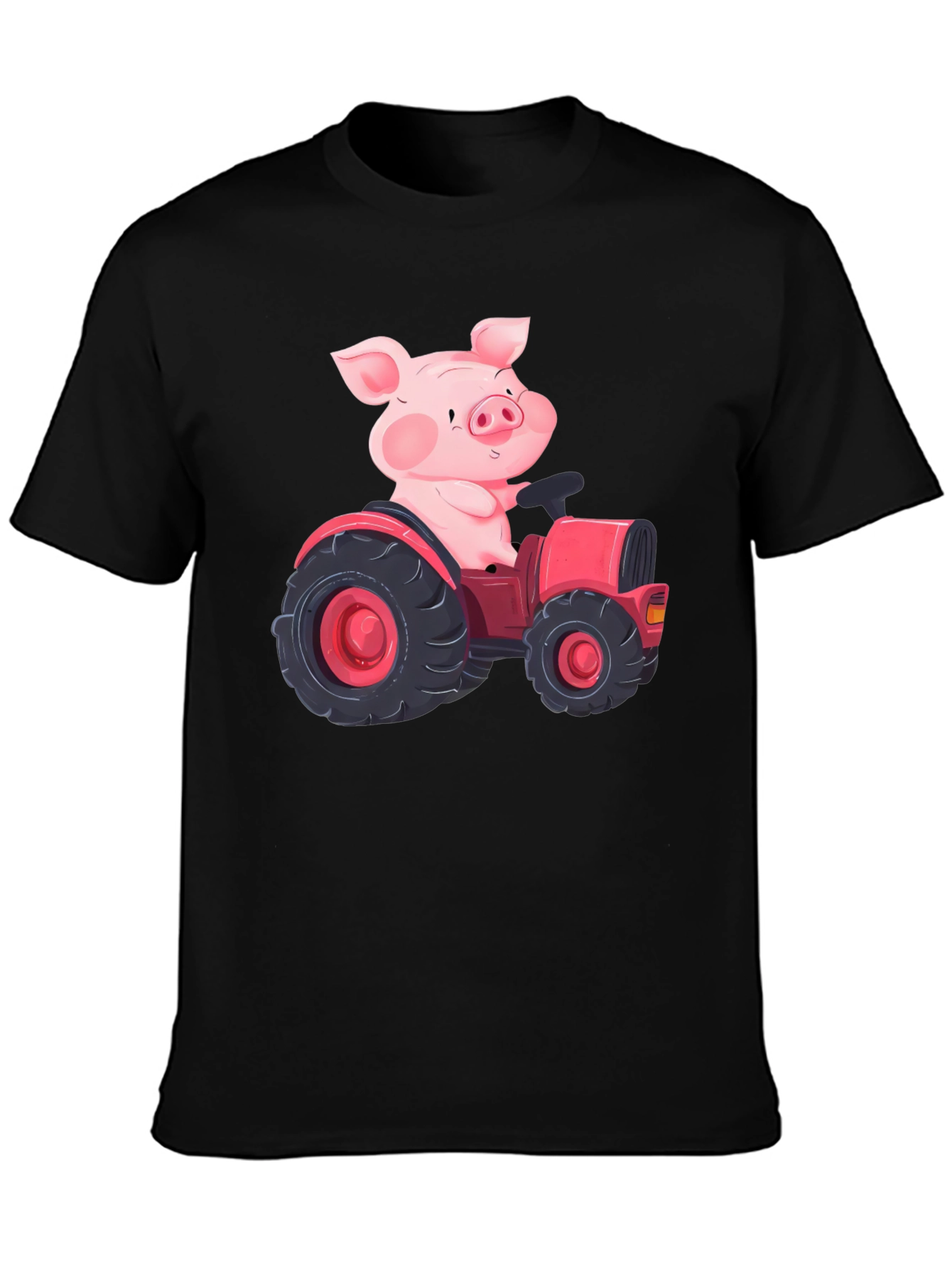 Black Pig Driving Tractor Graphic T-Shirt view 3