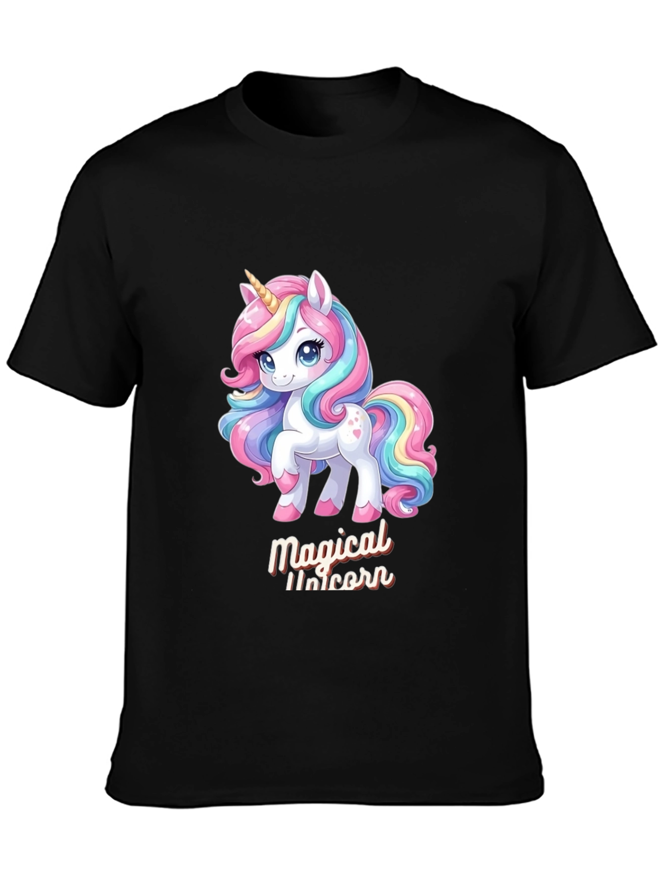 Black Magical Unicorn Graphic Tee - Black Cotton Comfort view 3