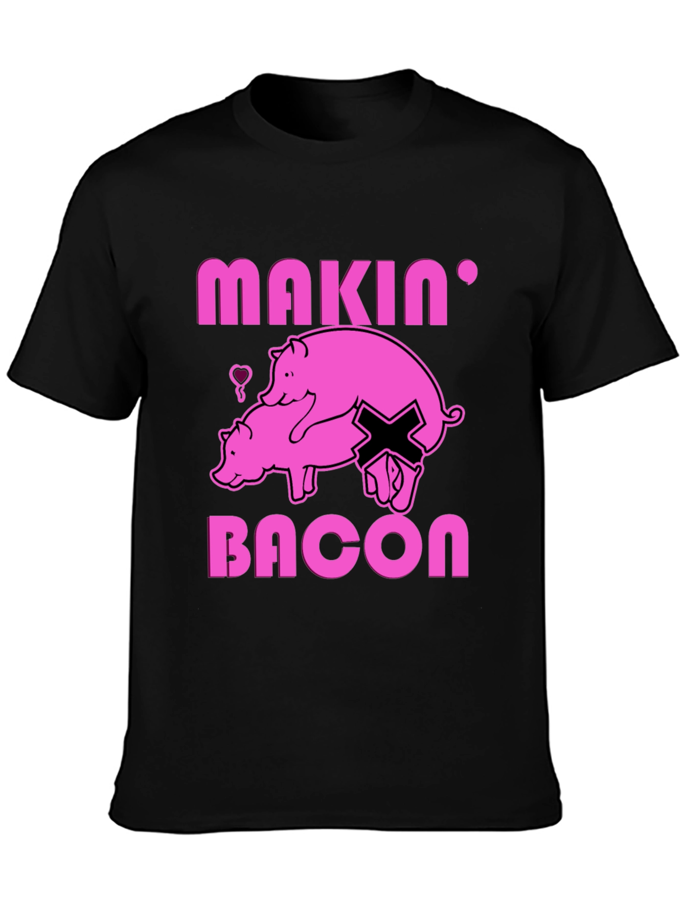 Black Makin' Bacon Graphic T-Shirt - Funny Pig Design view 3