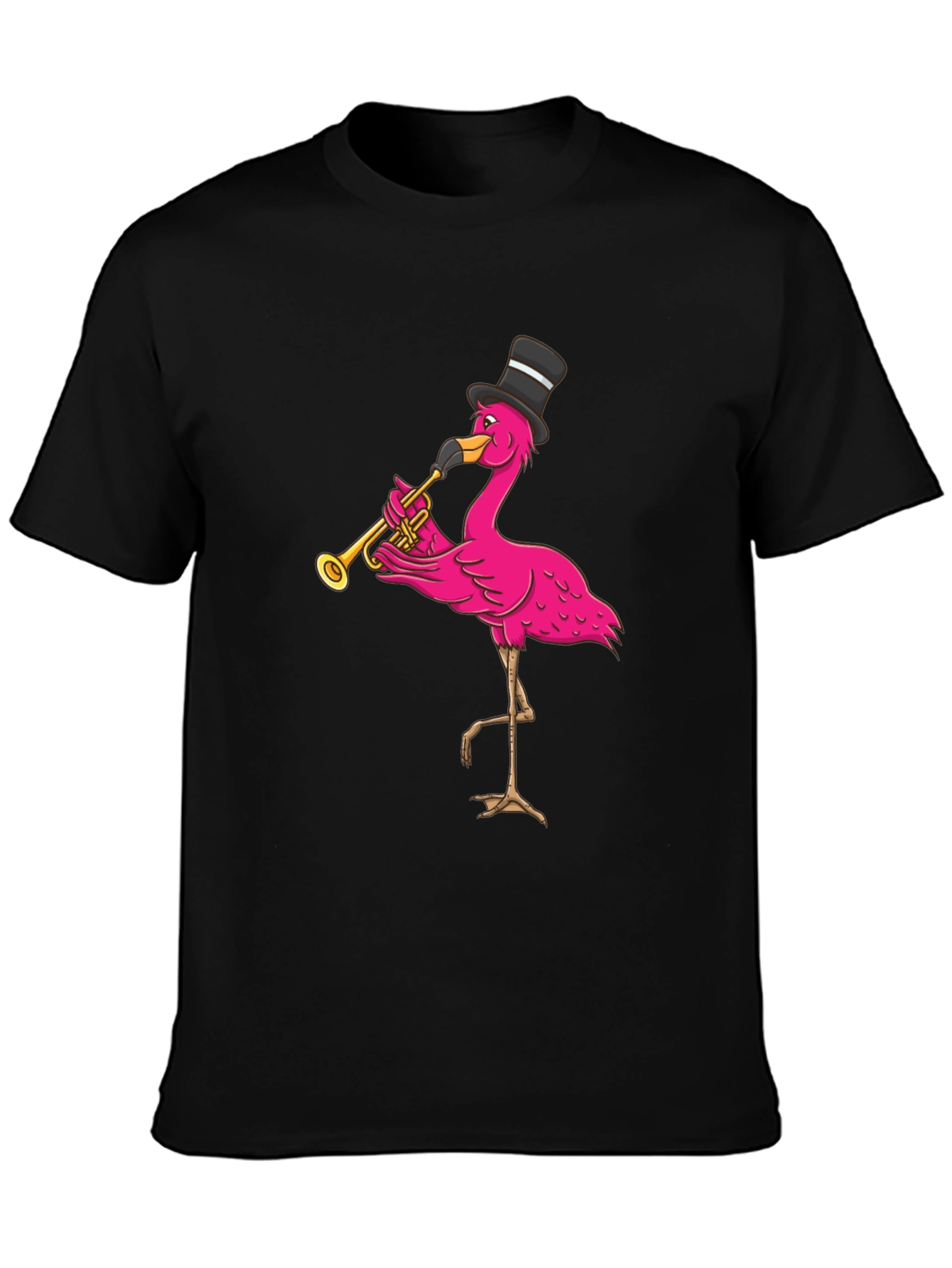 Black Flamingo Trumpet Player T-Shirt - Novelty Graphic Tee view 3