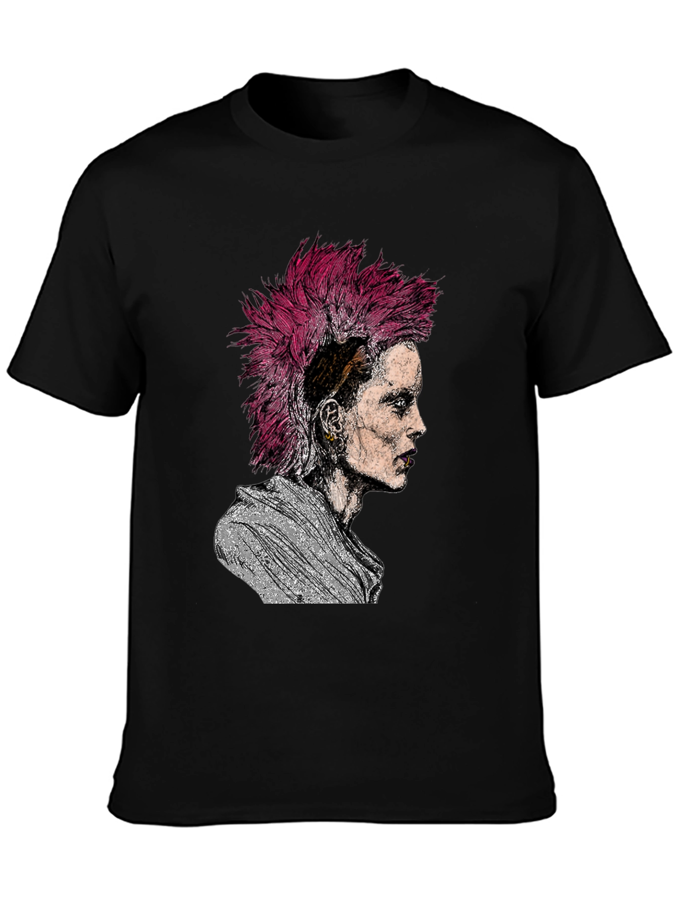 Black Punk Rock Portrait Graphic Tee - Black view 3