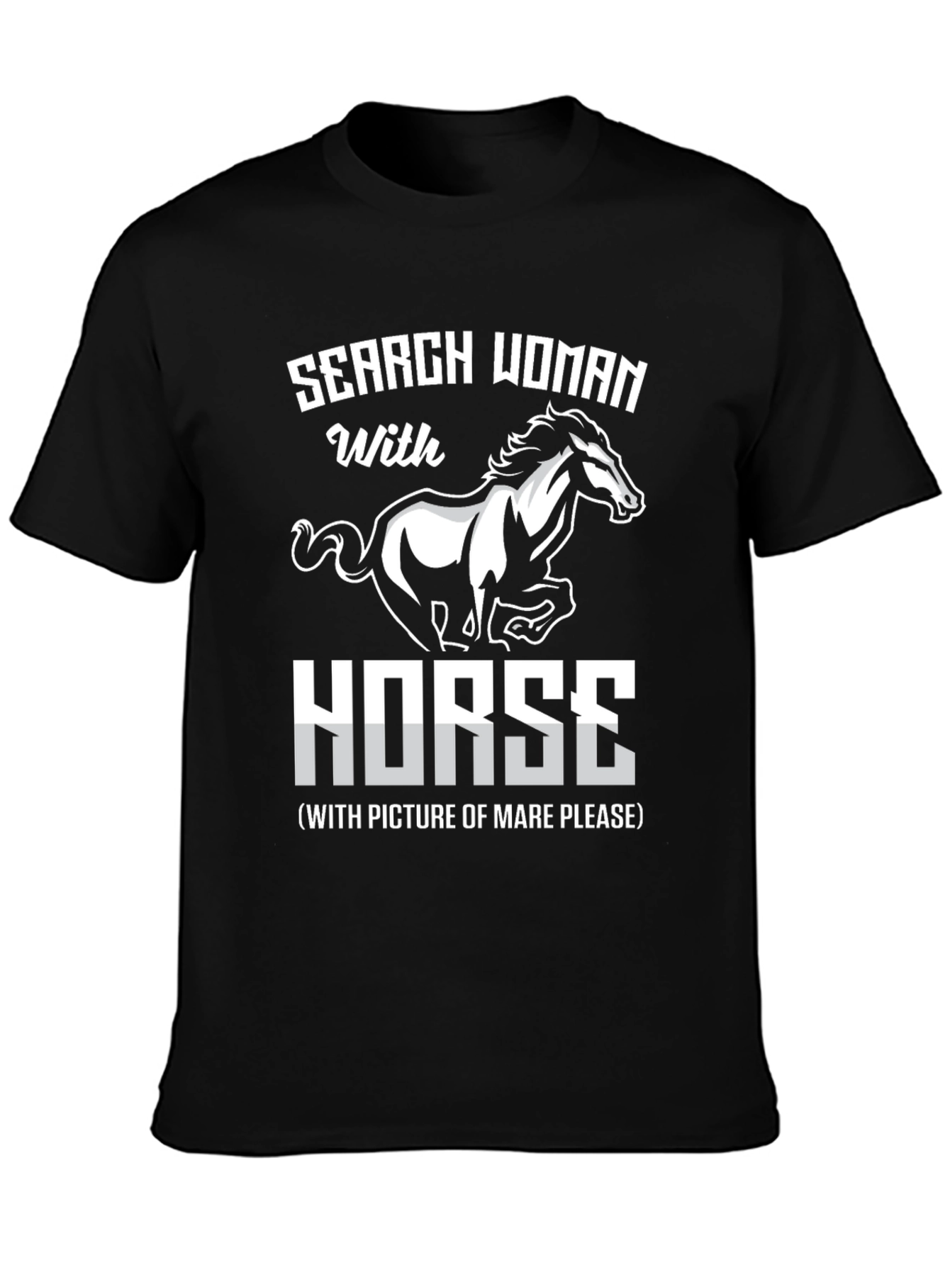 Black Search Woman with Horse Black Graphic Tee view 3