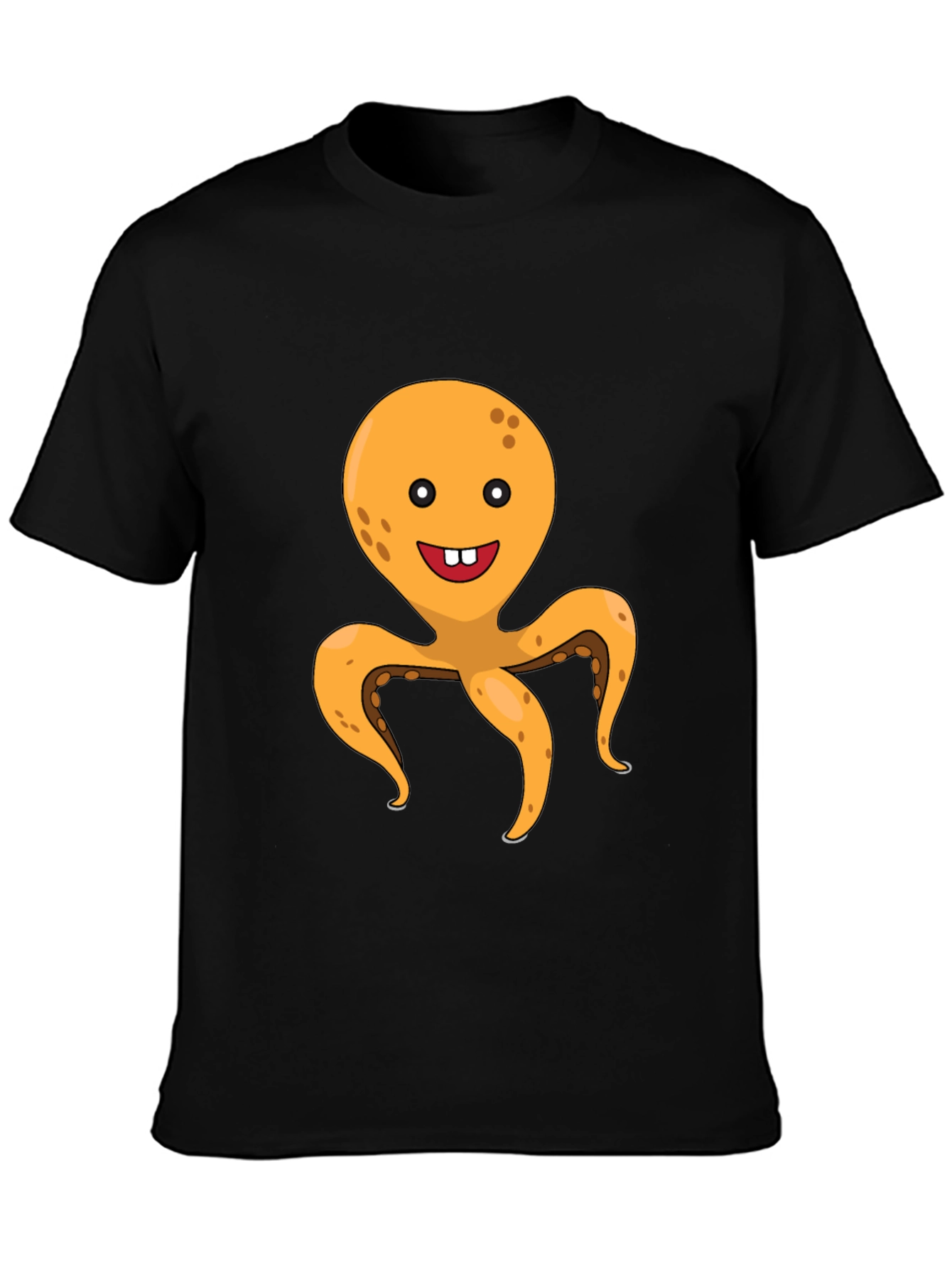 Black Cute Octopus Graphic Tee - Black Cotton T-Shirt view 3