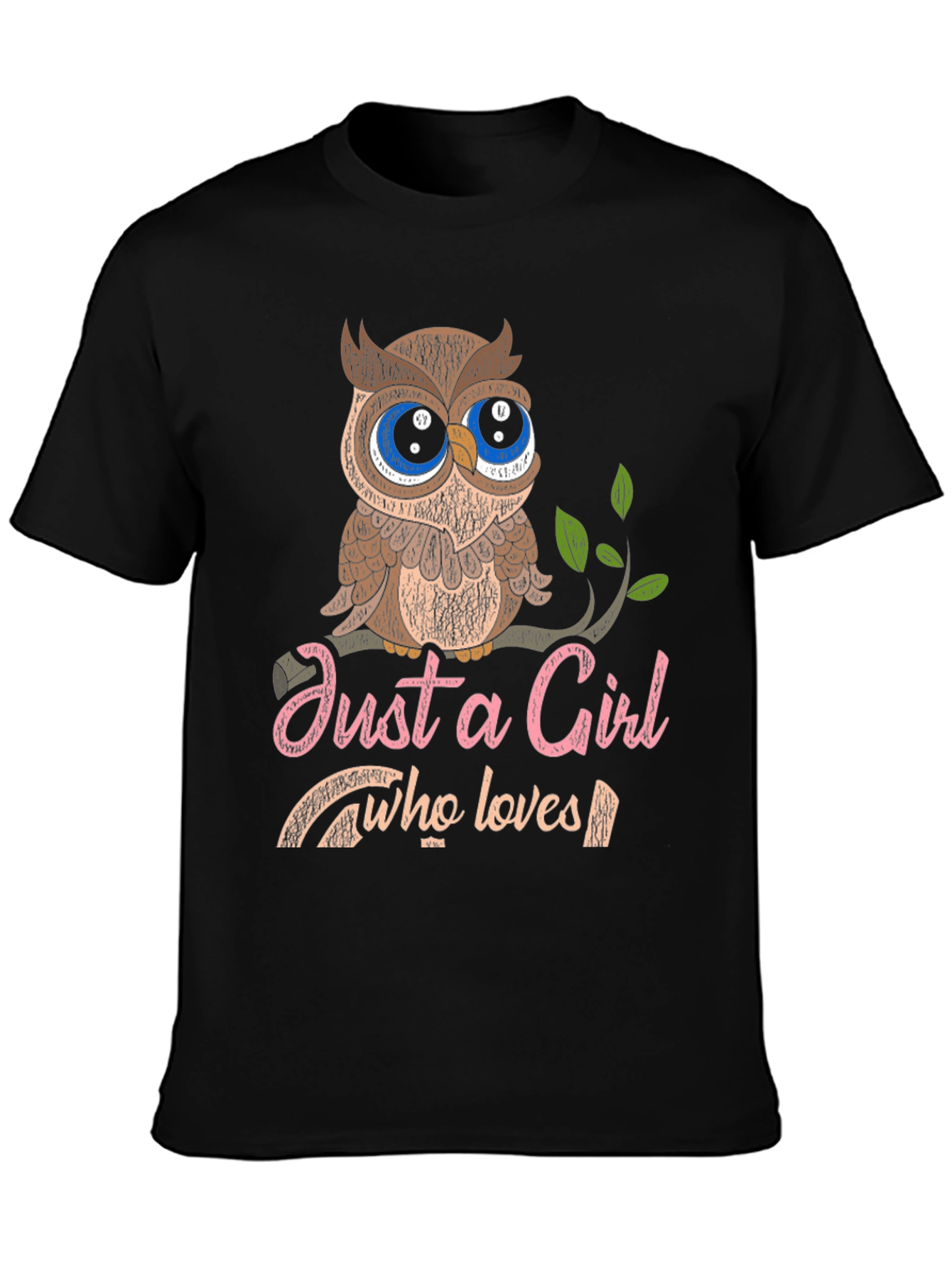 Black Just a Girl Who Loves Owls Graphic T-Shirt view 3