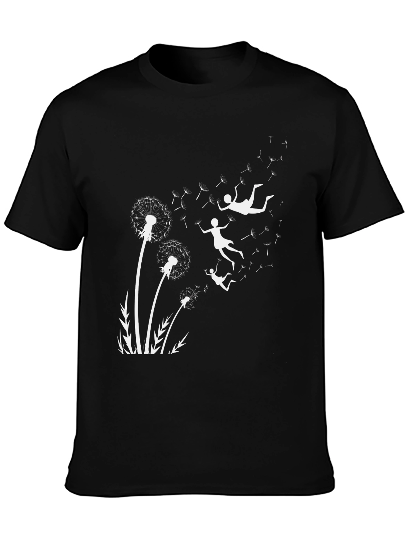 Black Whimsical Dandelion Dream T-Shirt view 3