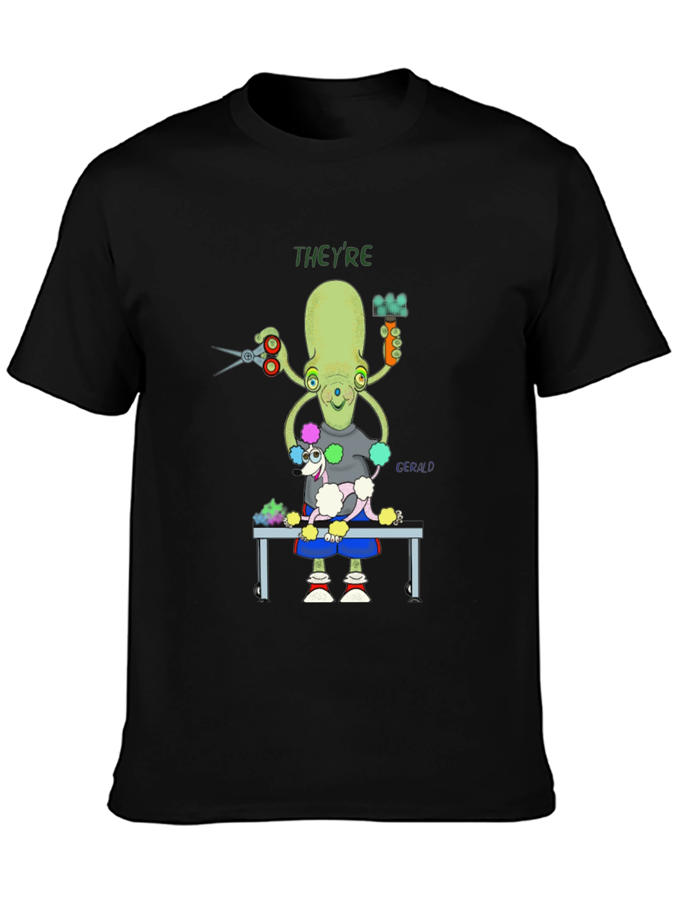 Black Octopus Dog Groomer Graphic T-Shirt view 3