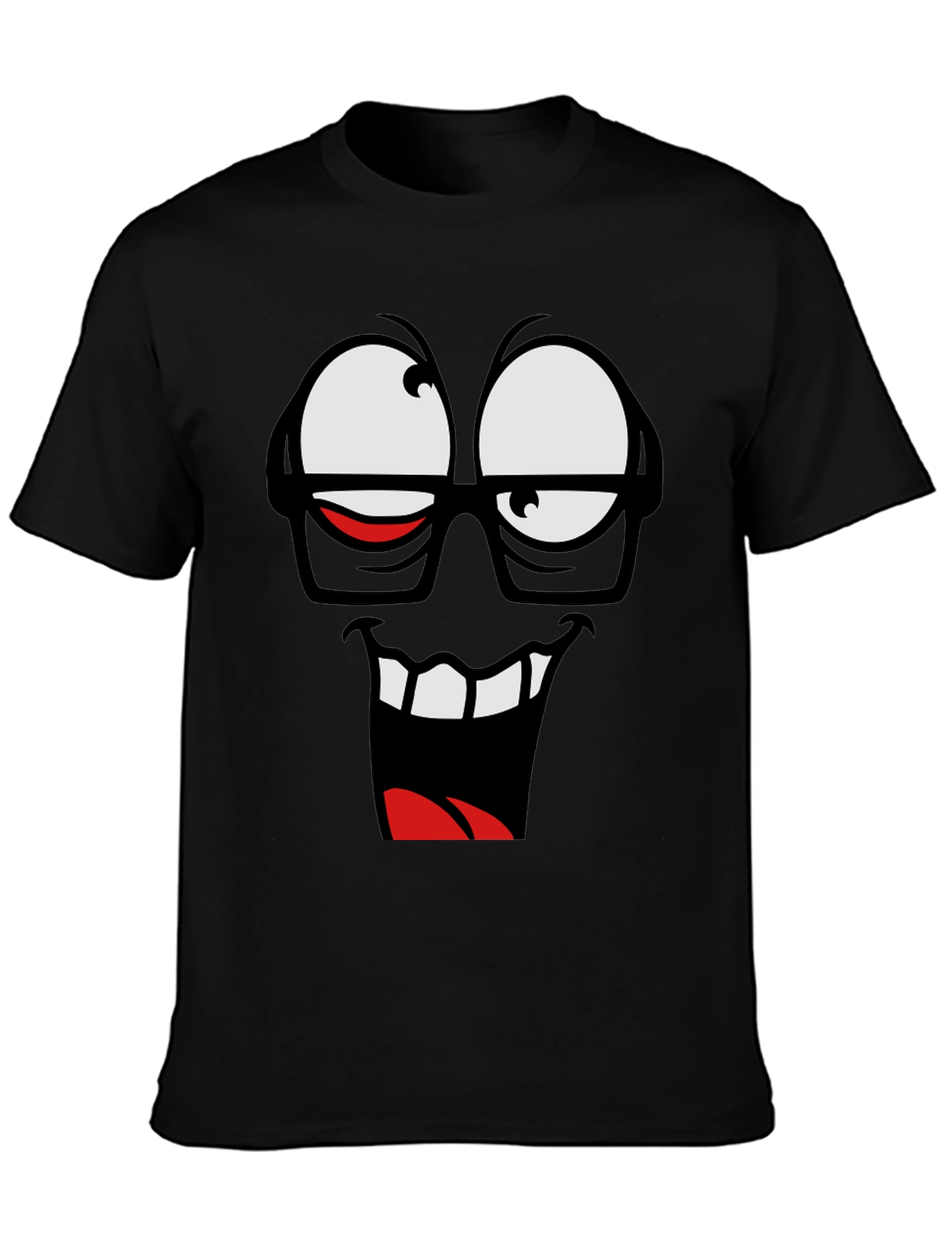 Black Funny Face Graphic T-Shirt - Black Crew Neck Tee view 3