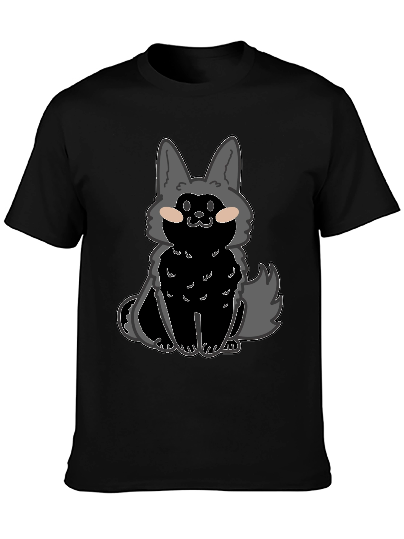 Black Cartoon Wolf Graphic T-Shirt view 3