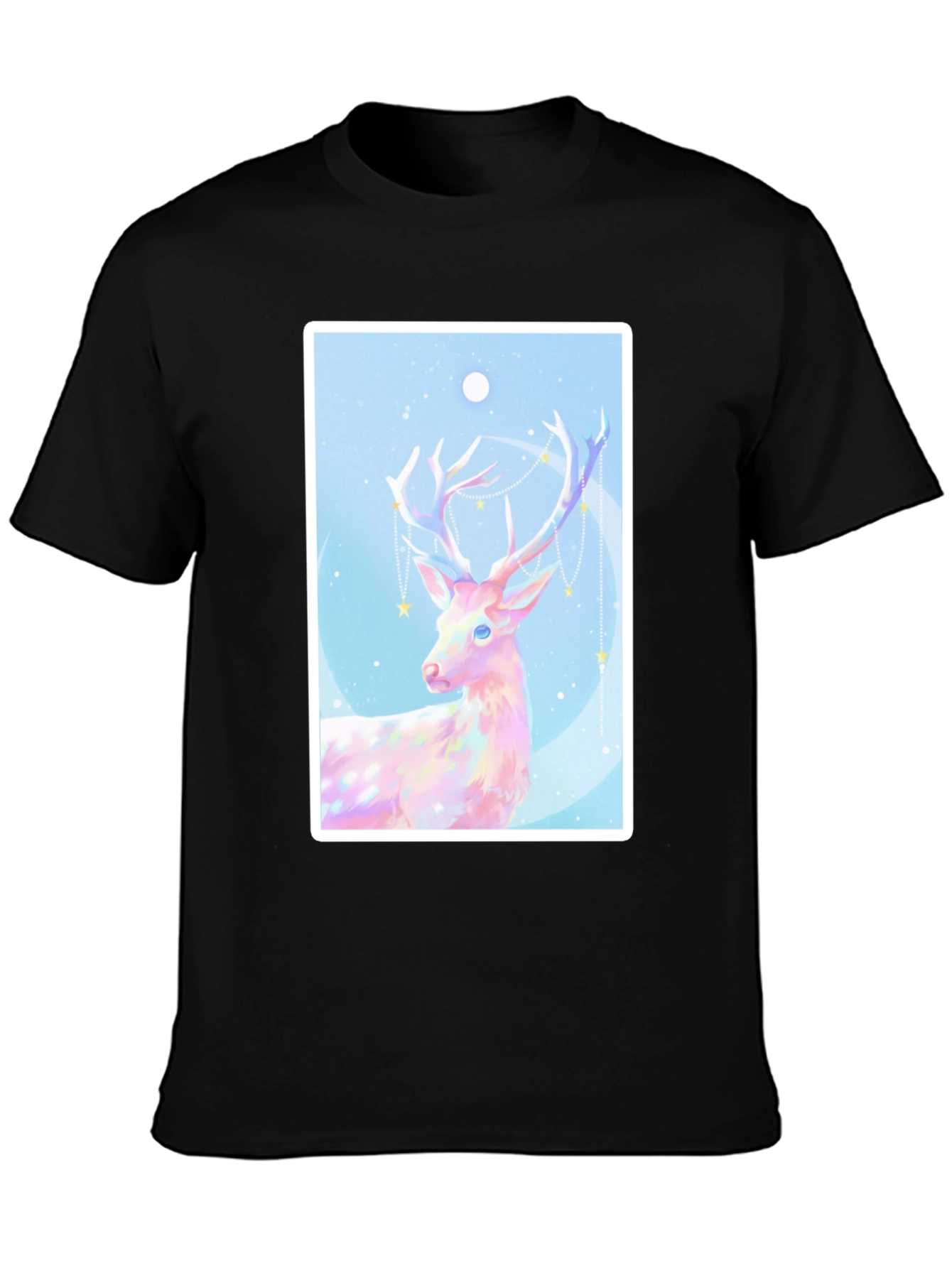 Black Mystical Deer Graphic Tee - Black Cotton Blend view 3
