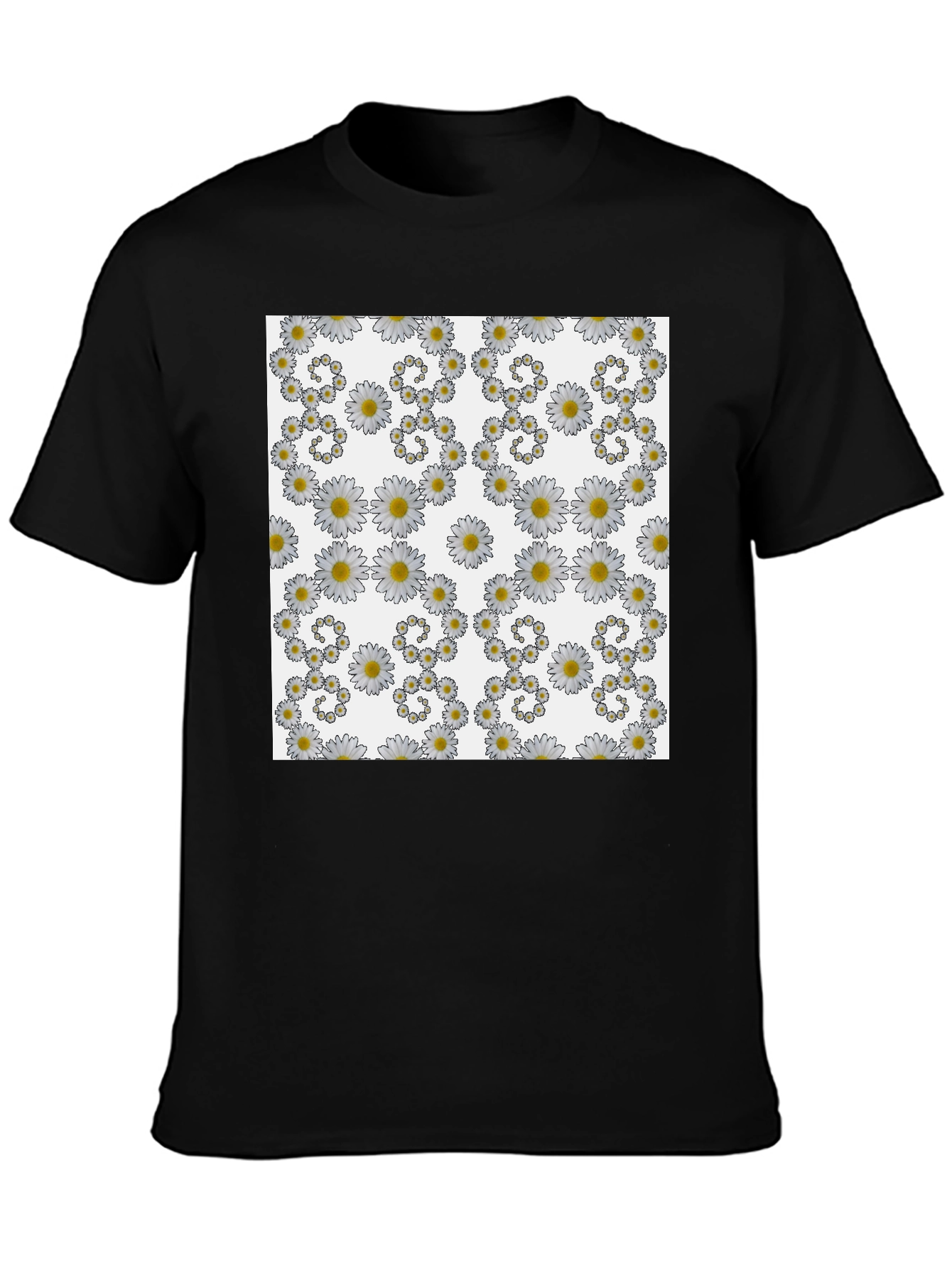 Black Daisy Pattern Black T-Shirt view 3