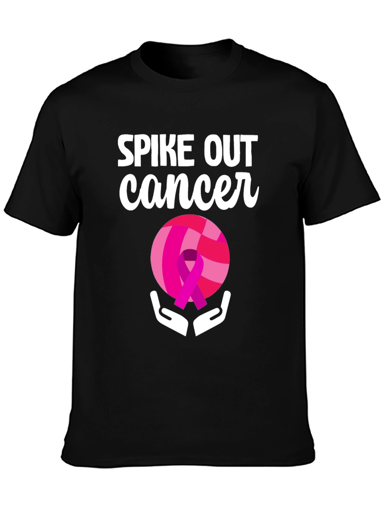 Black Spike Out Cancer Volleyball T-Shirt view 3