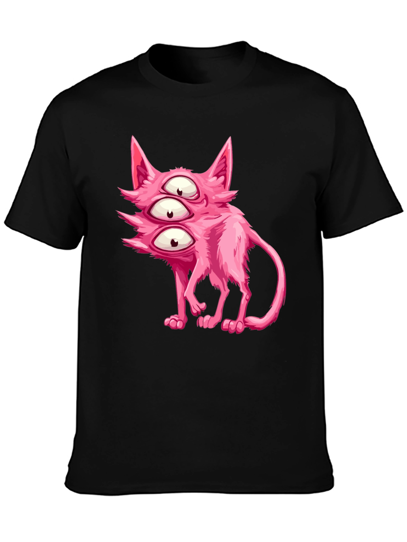Black Three-Eyed Pink Monster Cat Graphic Tee view 3
