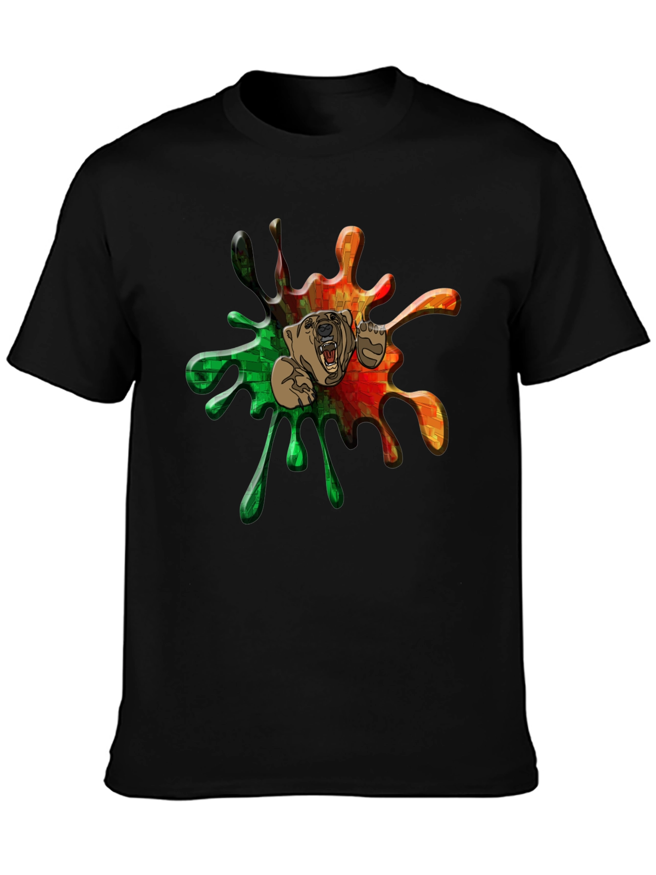 Black Abstract Bear Graphic Tee - Black Cotton Blend view 3